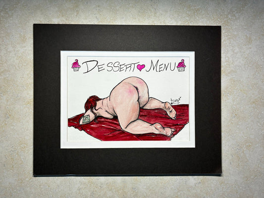 Dessert Menu: Playful Watercolor Nude with Red Hair & Cupcakes (5x7) - Urban Muse & Sultry Hues