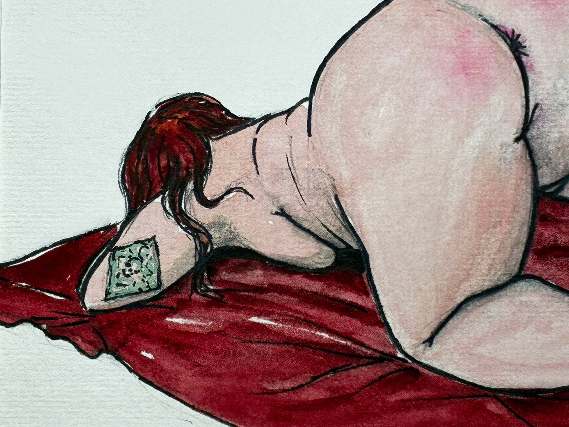 Dessert Menu: Playful Watercolor Nude with Red Hair & Cupcakes (5x7) - Urban Muse & Sultry Hues