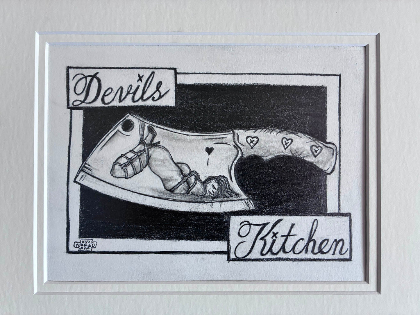 Devils Kitchen - Sensual Graphite Cleaver Drawing with Shibari Reflection - Urban Muse & Sultry Hues