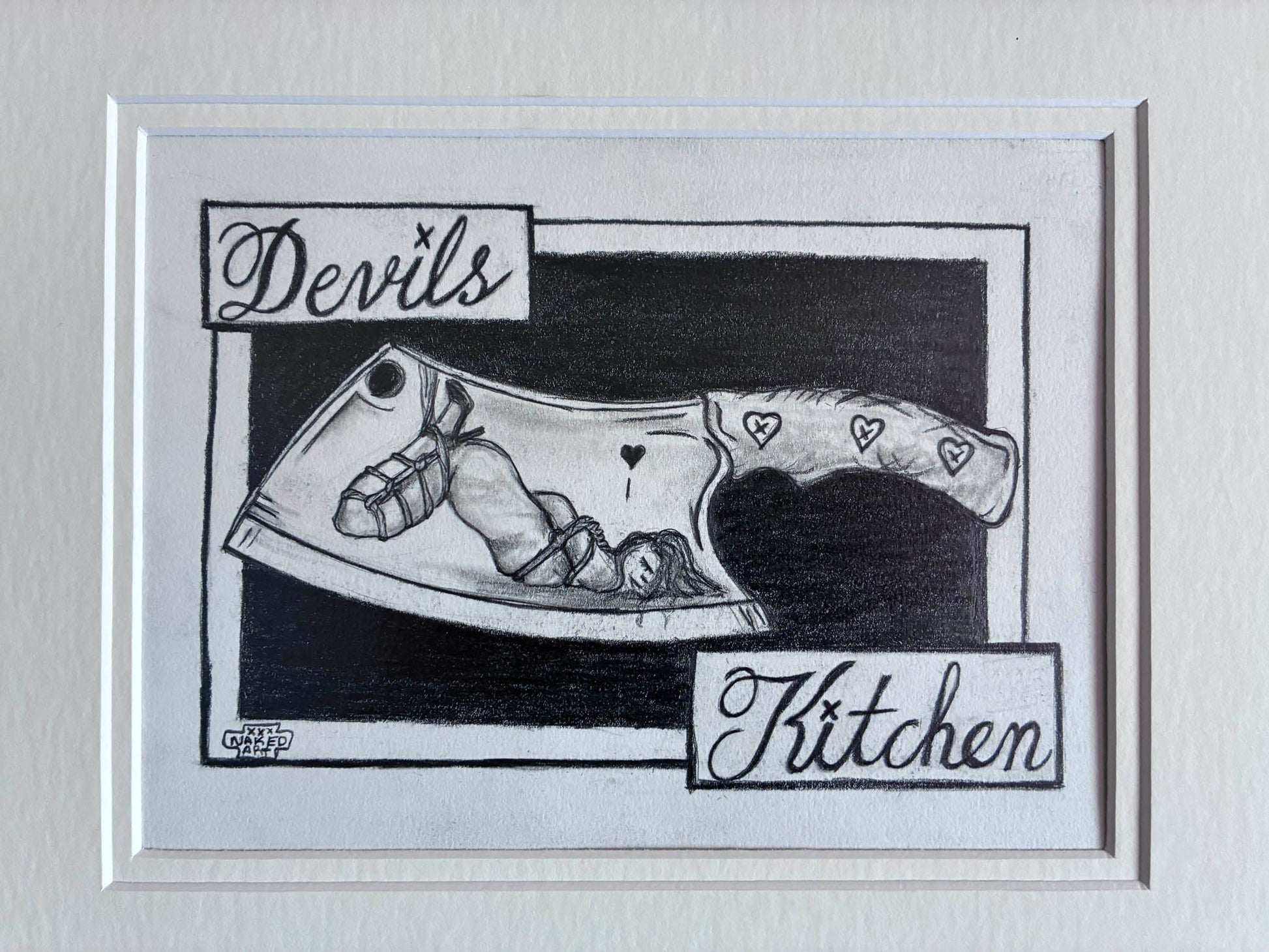 Devils Kitchen - Sensual Graphite Cleaver Drawing with Shibari Reflection - Urban Muse & Sultry Hues