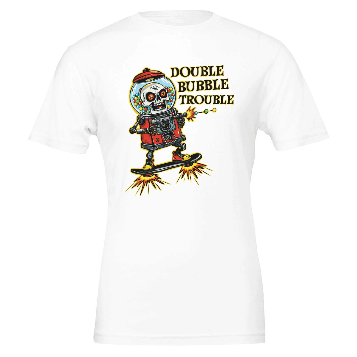 Double Bubble Trouble Skull Gumball Robot Tee – Unisex Bella+Canvas 3001 - Urban Muse & Sultry Hues