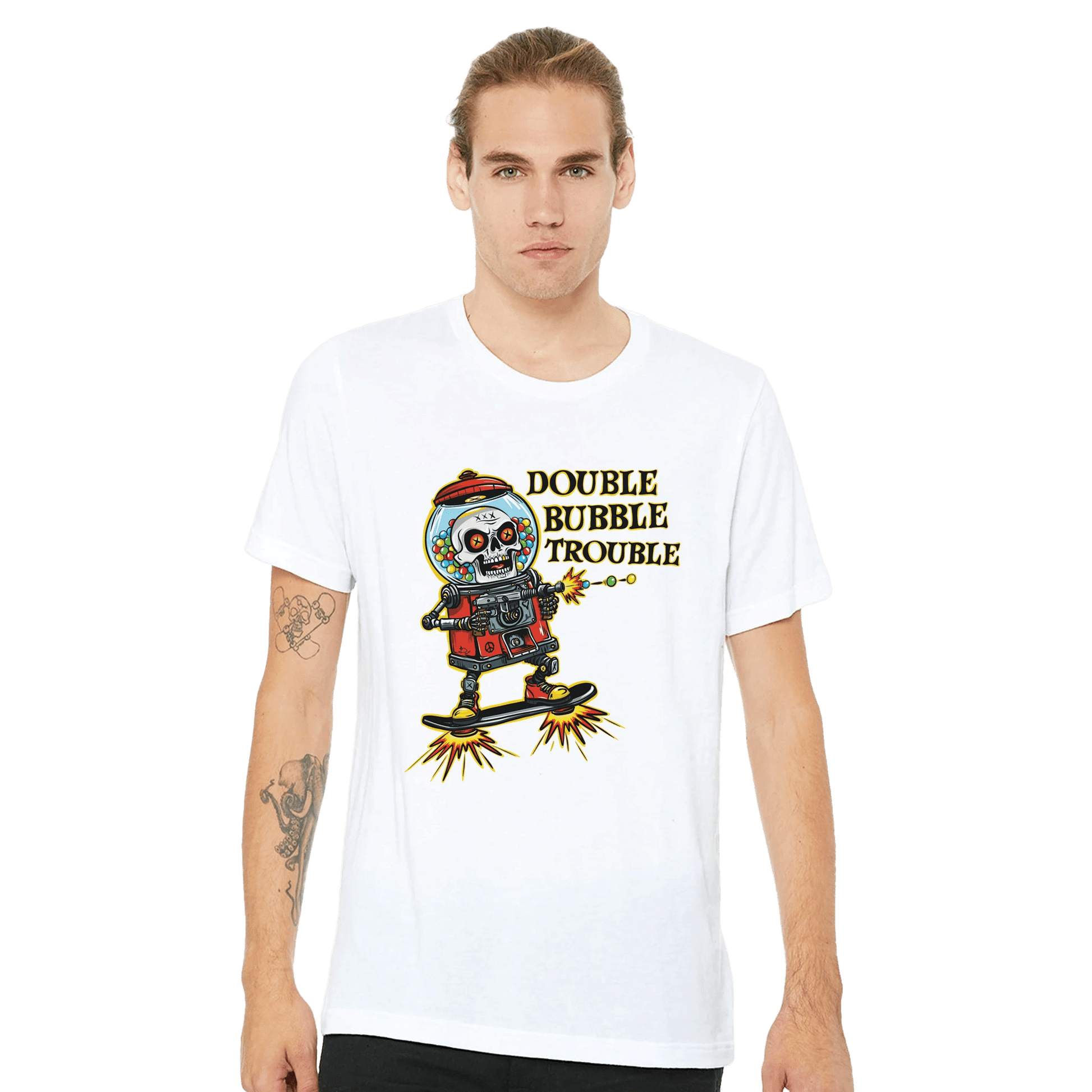 Double Bubble Trouble Skull Gumball Robot Tee – Unisex Bella+Canvas 3001 - Urban Muse & Sultry Hues