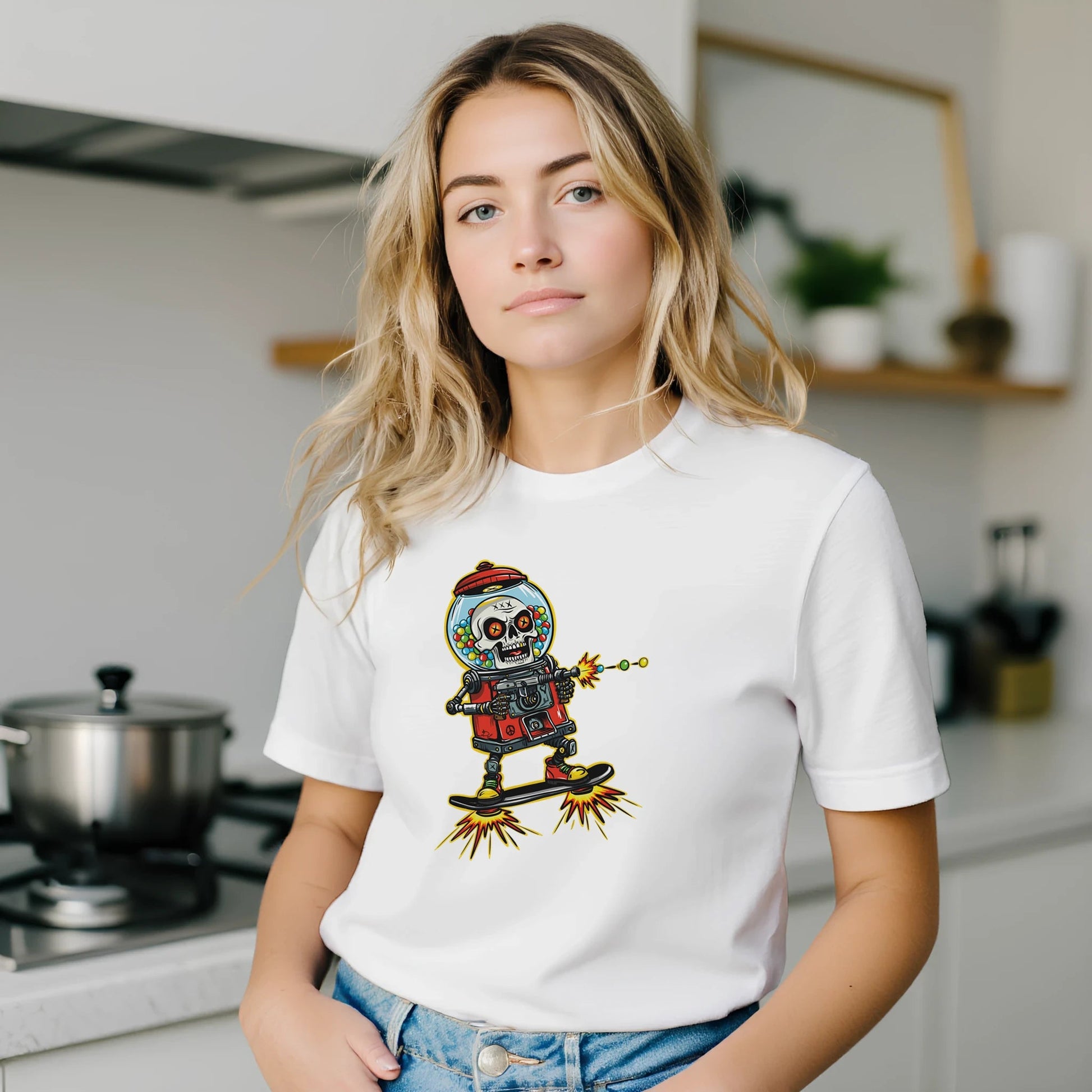 Double Bubble Trouble Skull Gumball Robot Tee – Unisex Bella+Canvas 3001 - Urban Muse & Sultry Hues