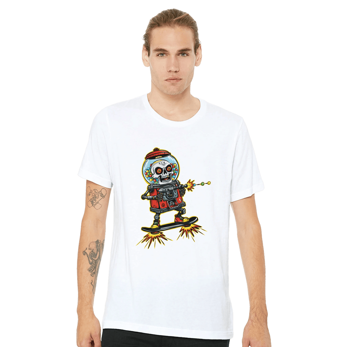 Double Bubble Trouble Skull Gumball Robot Tee – Unisex Bella+Canvas 3001 - Urban Muse & Sultry Hues