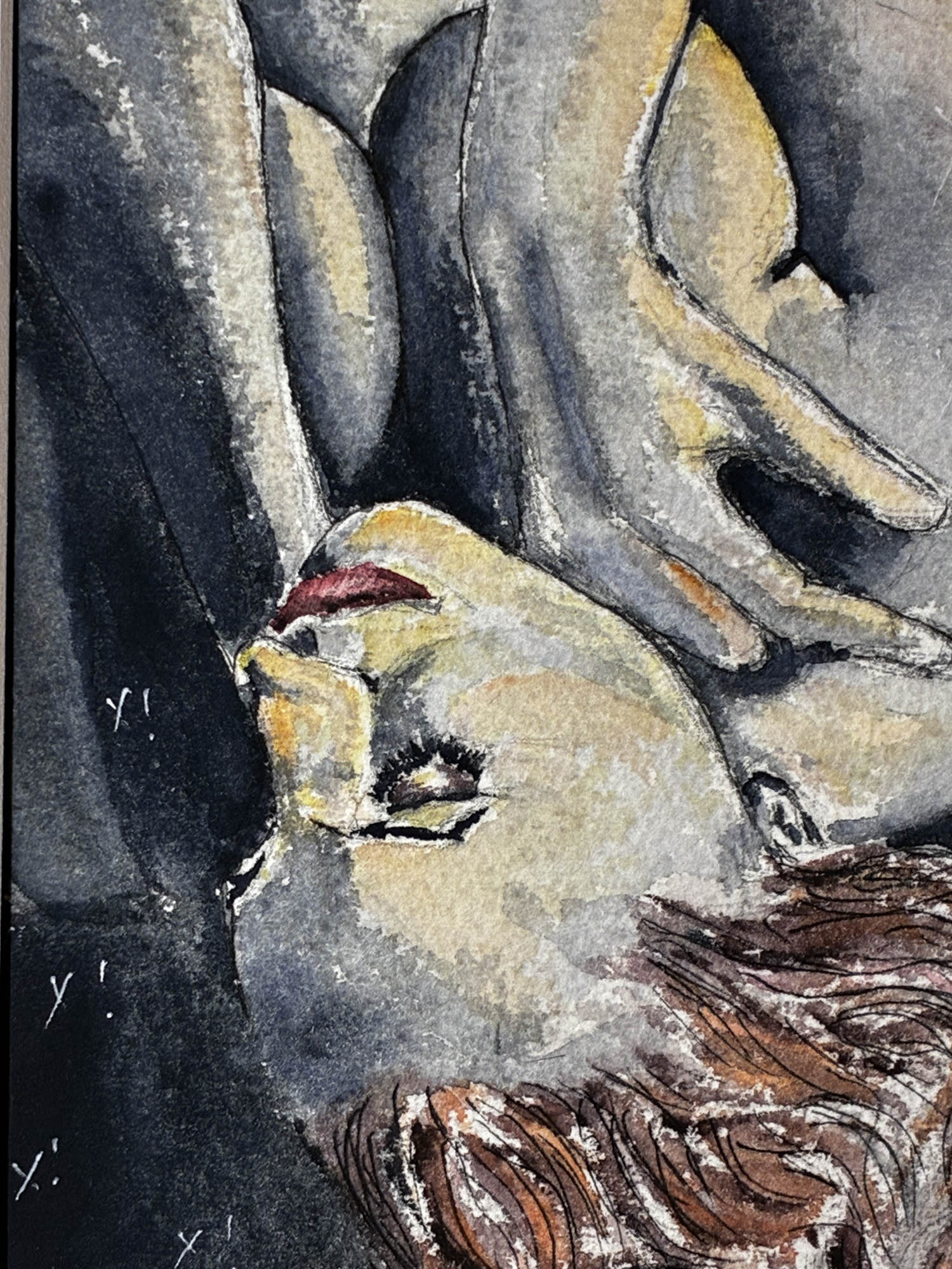 Ecstasy in Shadow – Sensual Boudoir Watercolor – 5x7” - Urban Muse & Sultry Hues