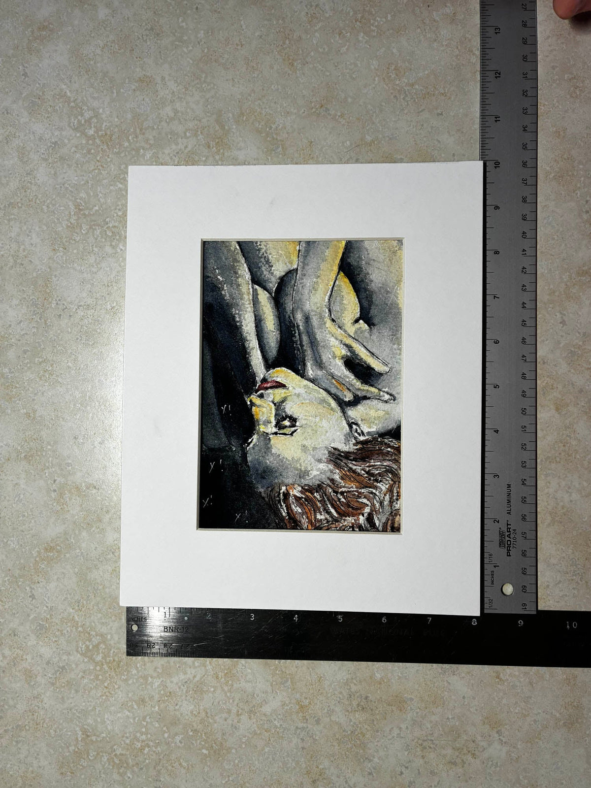 Ecstasy in Shadow – Sensual Boudoir Watercolor – 5x7” - Urban Muse & Sultry Hues