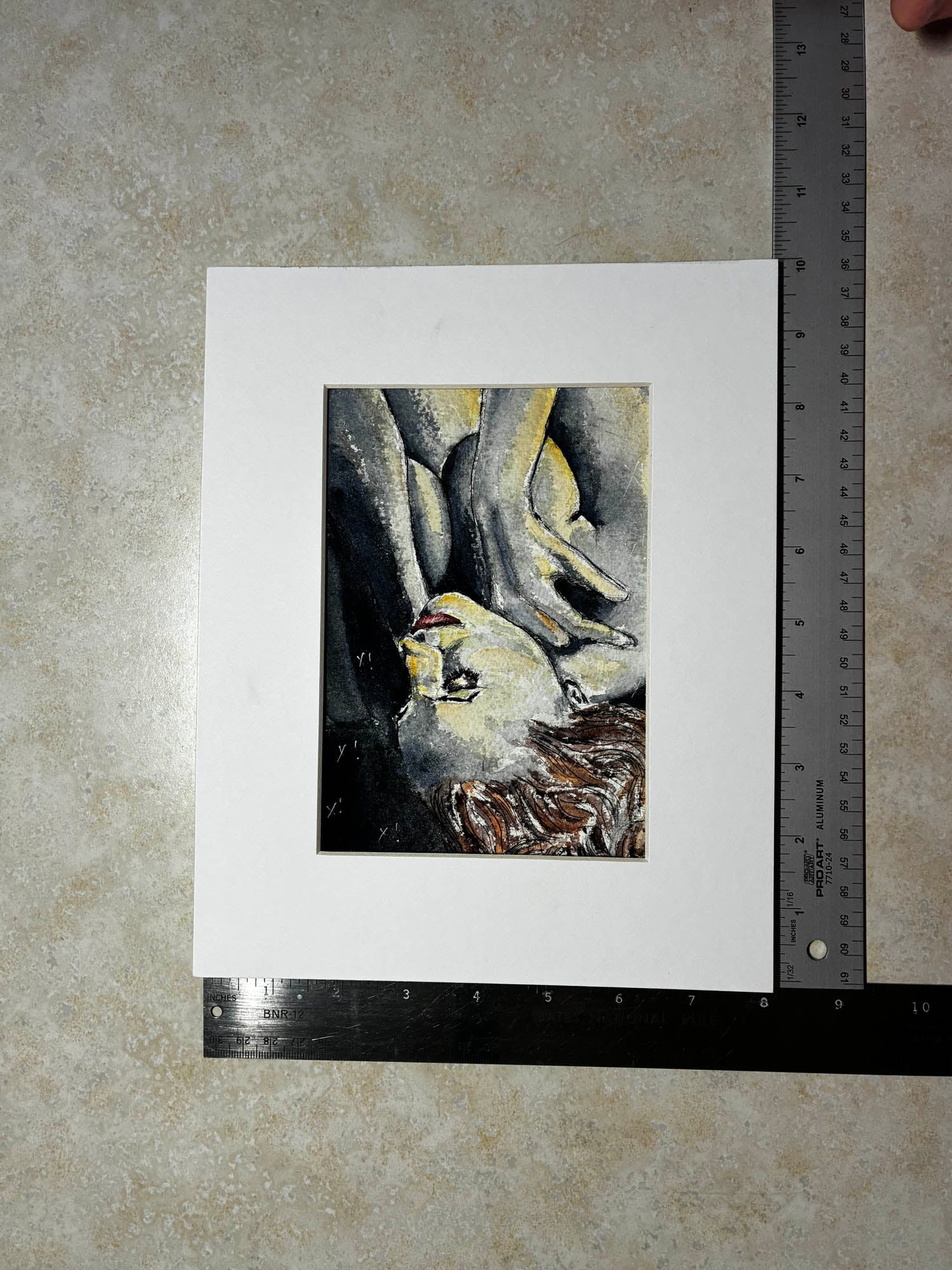 Ecstasy in Shadow – Sensual Boudoir Watercolor – 5x7” - Urban Muse & Sultry Hues