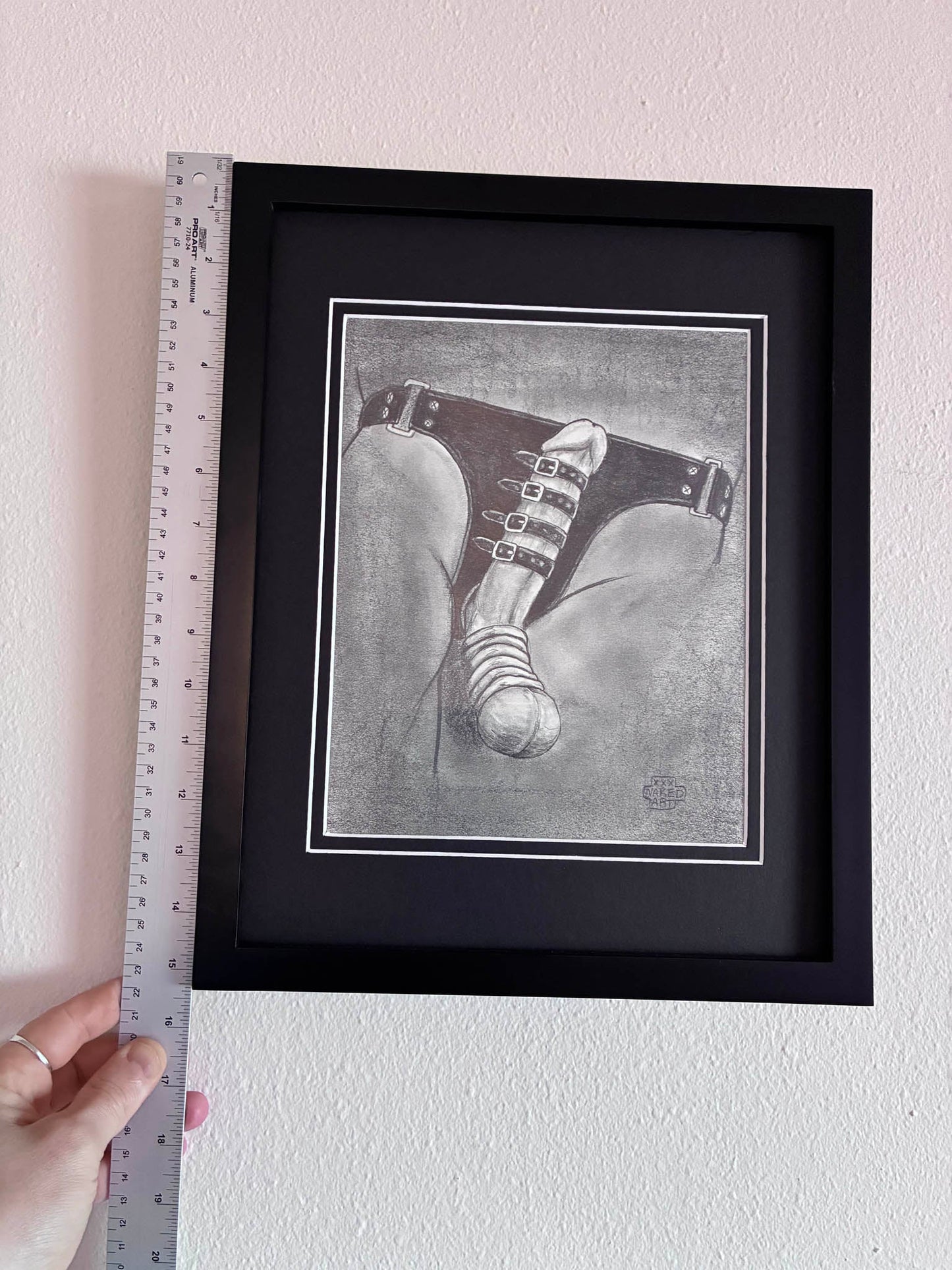 Erotic Male Torso Pencil Drawing – Leather Jockstrap 8x10” - Urban Muse & Sultry Hues