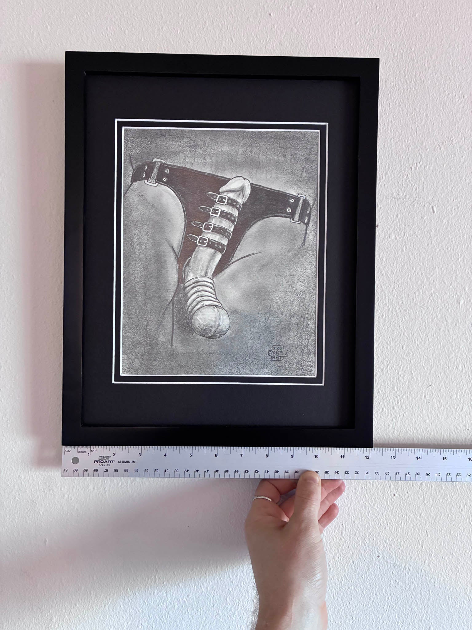 Erotic Male Torso Pencil Drawing – Leather Jockstrap 8x10” - Urban Muse & Sultry Hues