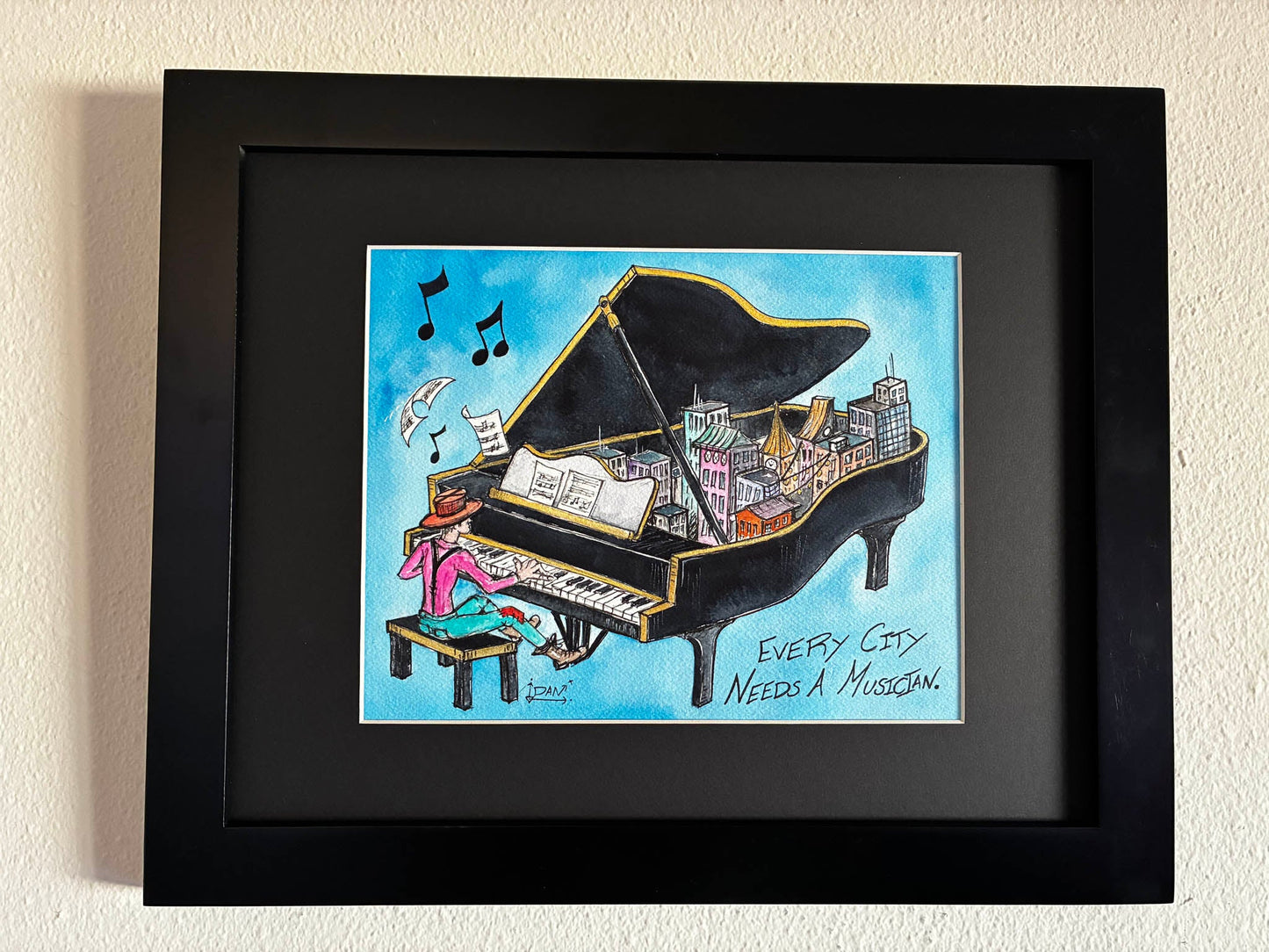Every City Needs a Musician – Whimsical Piano Watercolor Art - Urban Muse & Sultry Hues