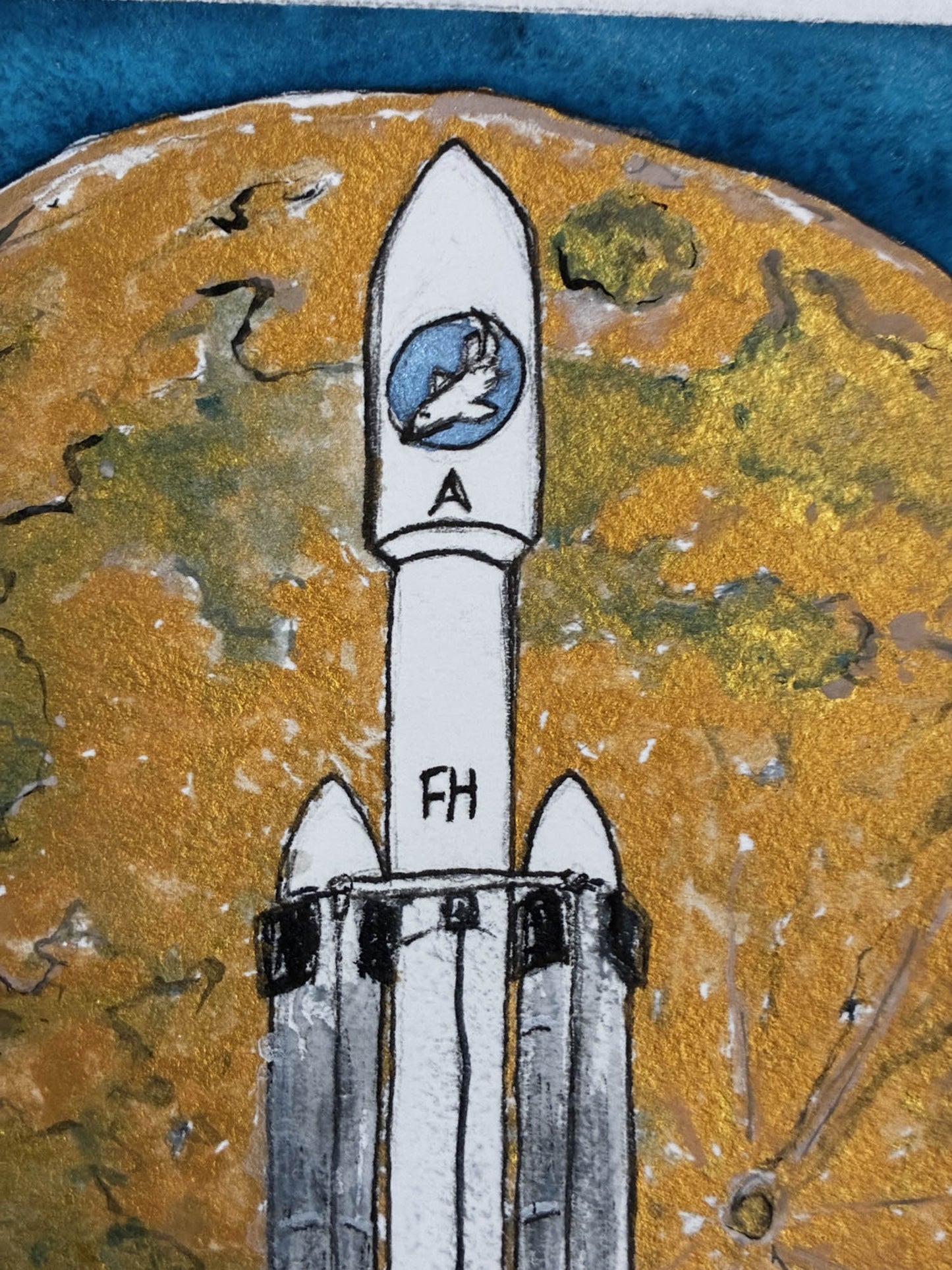 Falcon Heavy NASA Launch with Iridescent Moon Watercolor – 9.5x13.5” - Urban Muse & Sultry Hues