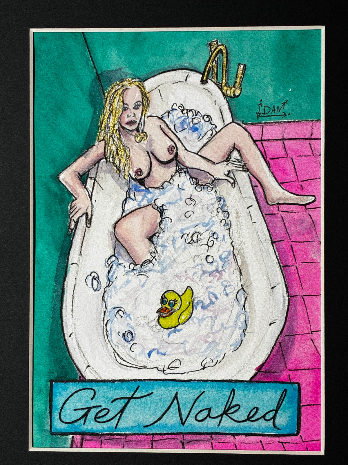 Get Naked – Playful Bathtub Nude Watercolor – 5x7” - Urban Muse & Sultry Hues