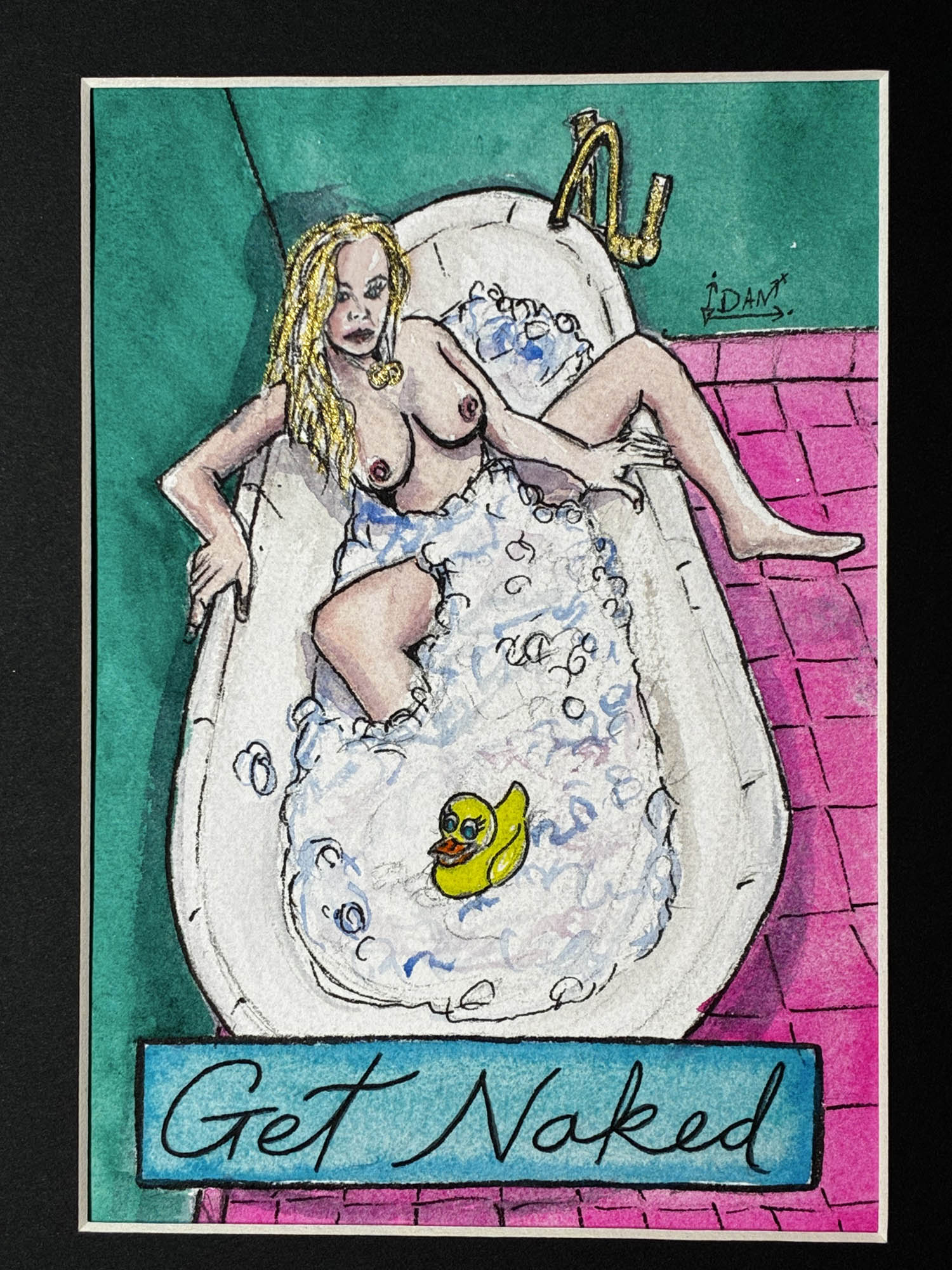 Get Naked – Playful Bathtub Nude Watercolor – 5x7” - Urban Muse & Sultry Hues
