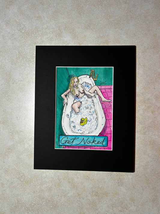 Get Naked – Playful Bathtub Nude Watercolor – 5x7” - Urban Muse & Sultry Hues