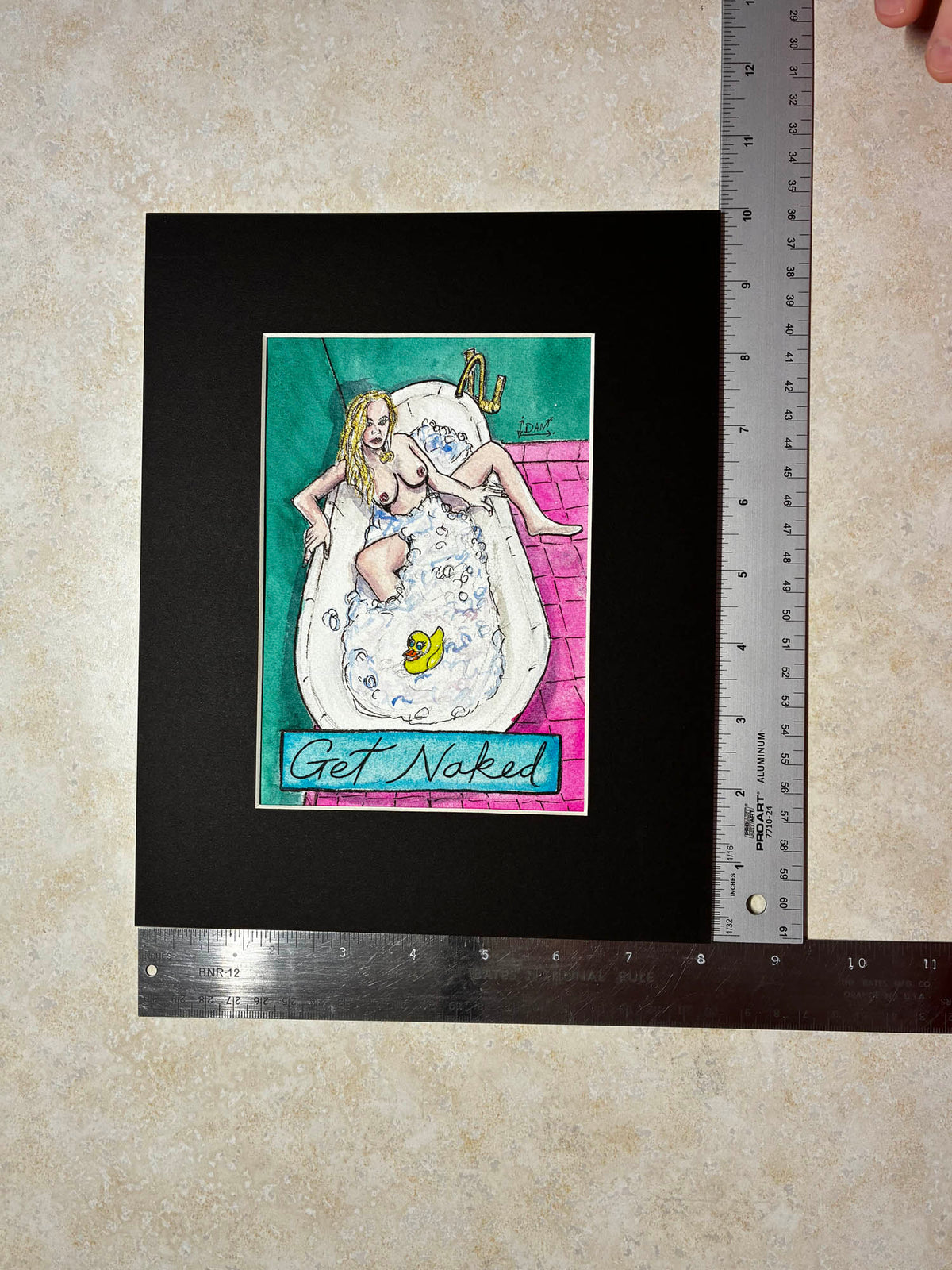 Get Naked – Playful Bathtub Nude Watercolor – 5x7” - Urban Muse & Sultry Hues