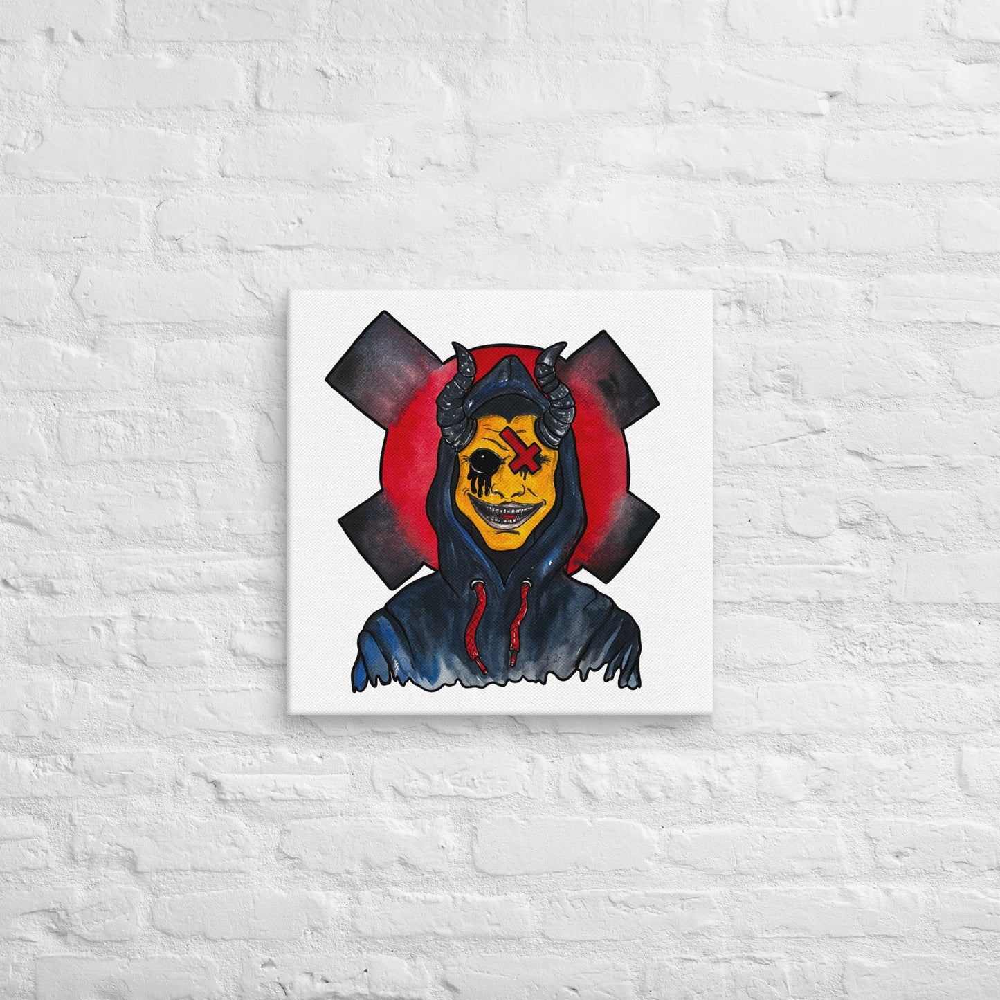 Grinning One - Eyed Demon – Dark Surreal Watercolor Art Canvas - Urban Muse & Sultry Hues