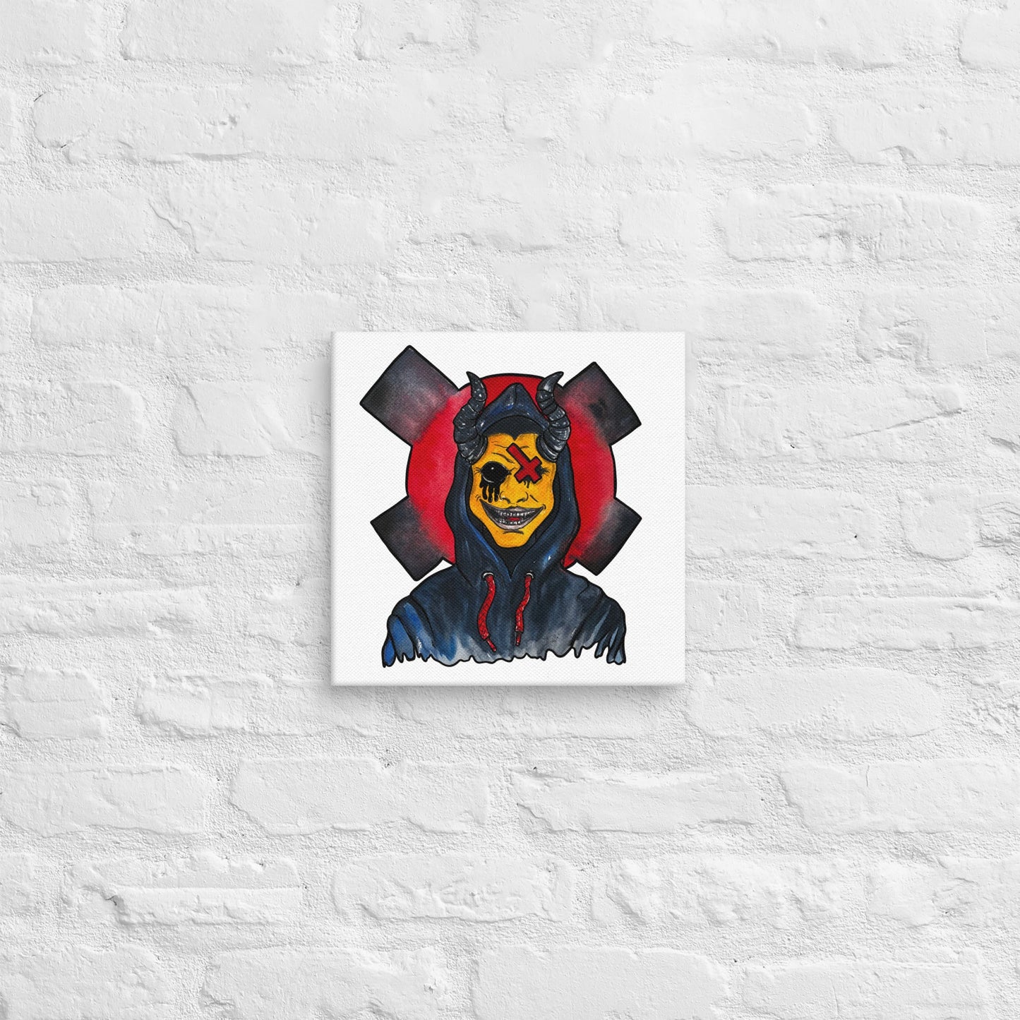 Grinning One-Eyed Demon – Dark Surreal Watercolor Art Canvas - Urban Muse & Sultry Hues