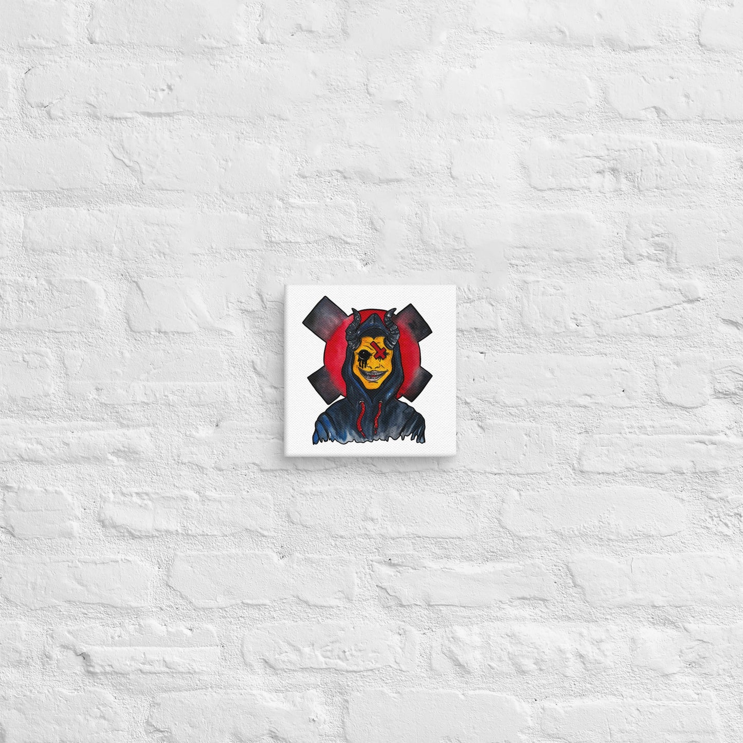Grinning One - Eyed Demon – Dark Surreal Watercolor Art Canvas - Urban Muse & Sultry Hues