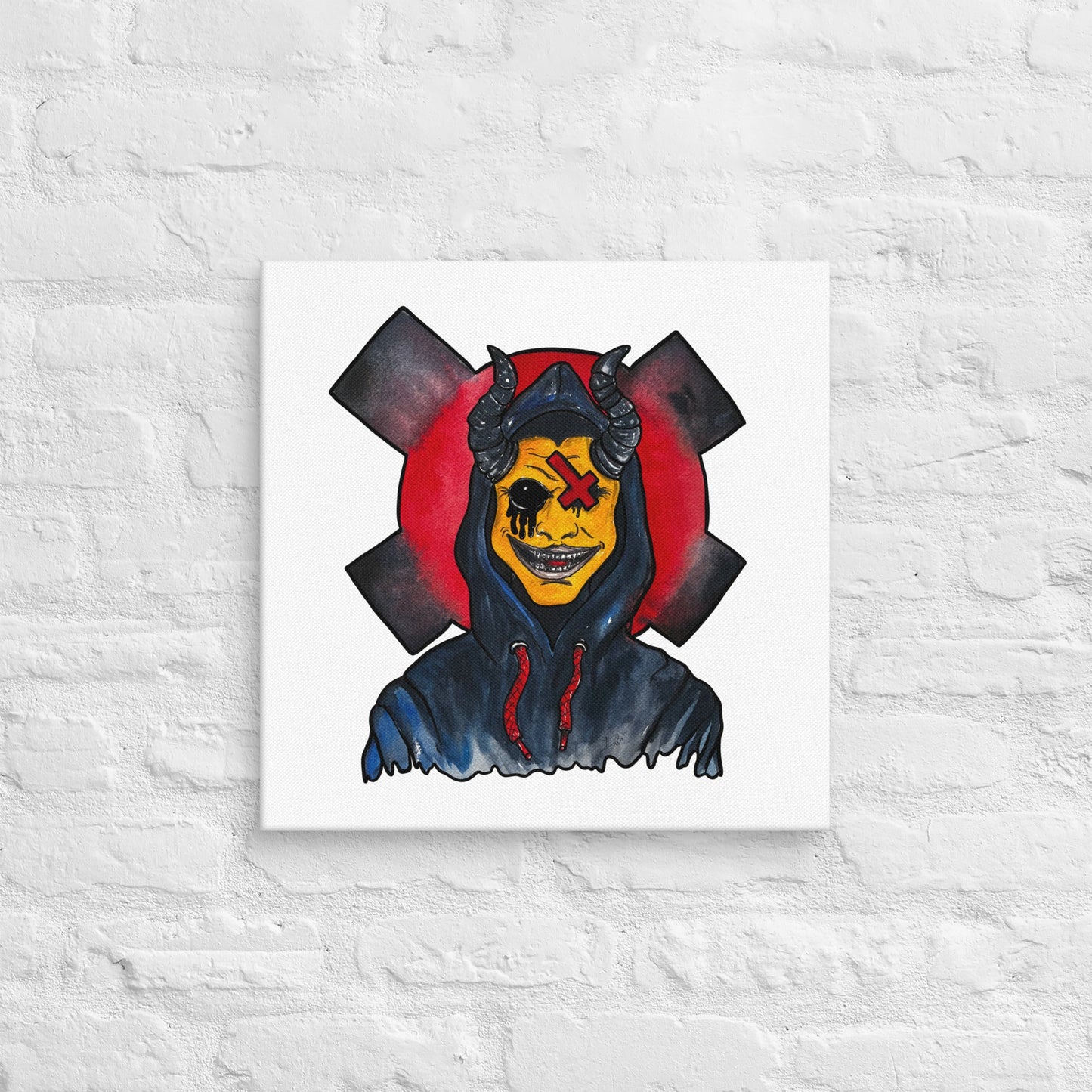 Grinning One - Eyed Demon – Dark Surreal Watercolor Art Canvas - Urban Muse & Sultry Hues
