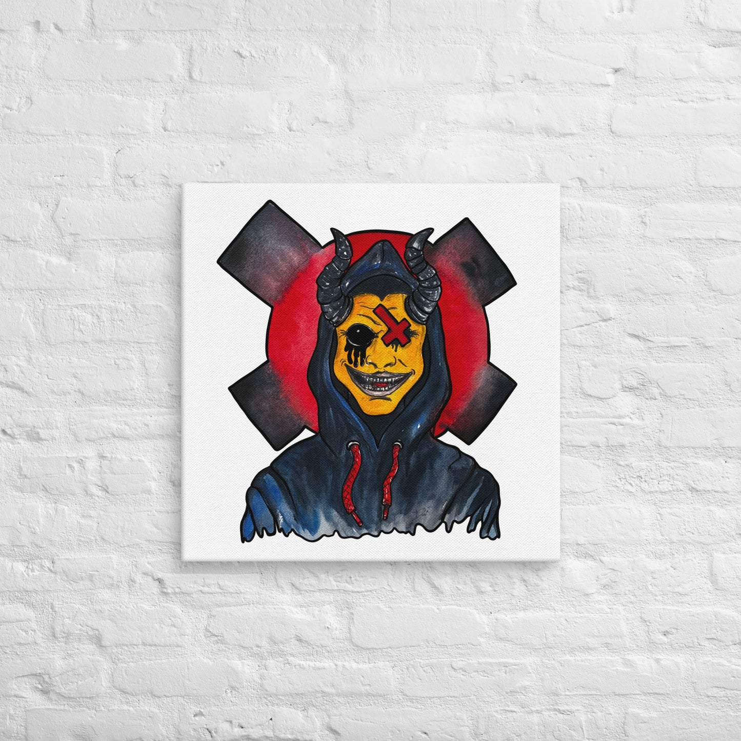 Grinning One - Eyed Demon – Dark Surreal Watercolor Art Canvas - Urban Muse & Sultry Hues