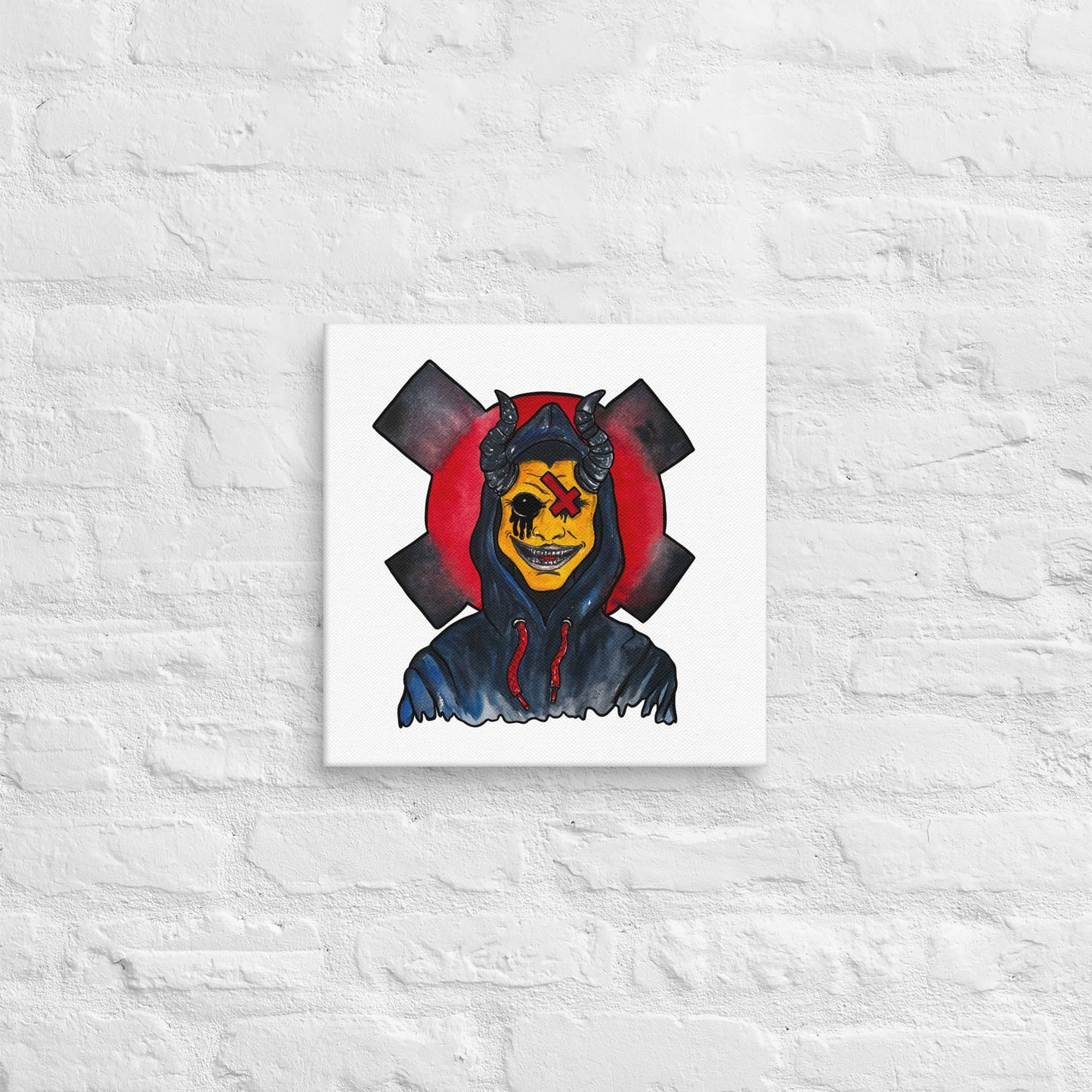 Grinning One-Eyed Demon – Dark Surreal Watercolor Art Canvas - Urban Muse & Sultry Hues