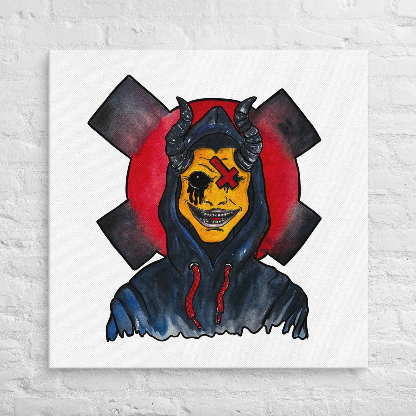 Grinning One - Eyed Demon – Dark Surreal Watercolor Art Canvas - Urban Muse & Sultry Hues