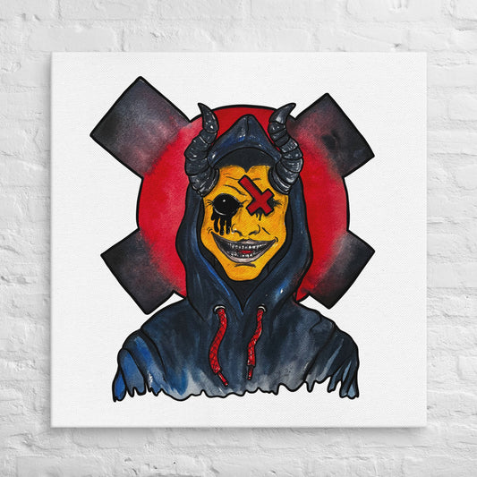 Grinning One - Eyed Demon – Dark Surreal Watercolor Art Canvas - Urban Muse & Sultry Hues