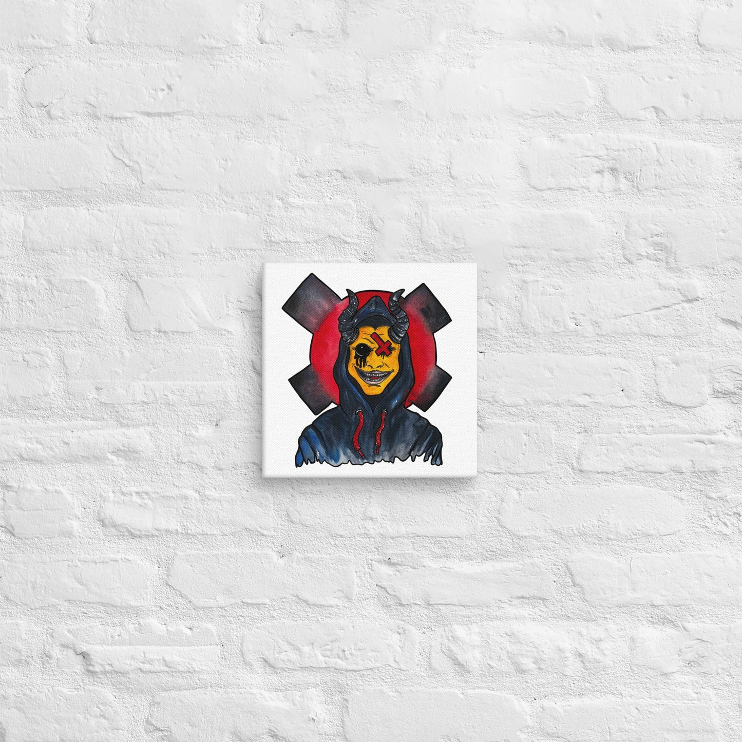 Grinning One-Eyed Demon – Dark Surreal Watercolor Art Canvas - Urban Muse & Sultry Hues