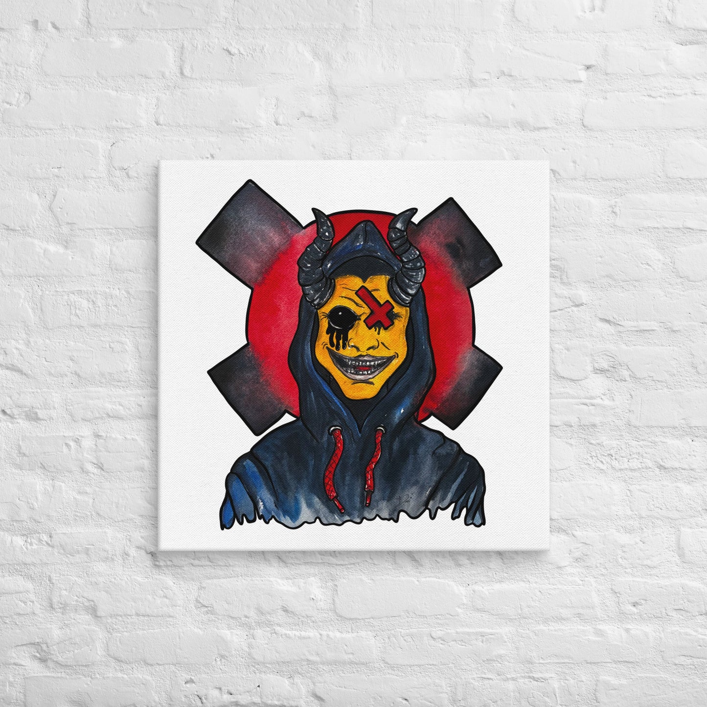 Grinning One - Eyed Demon – Dark Surreal Watercolor Art Canvas - Urban Muse & Sultry Hues