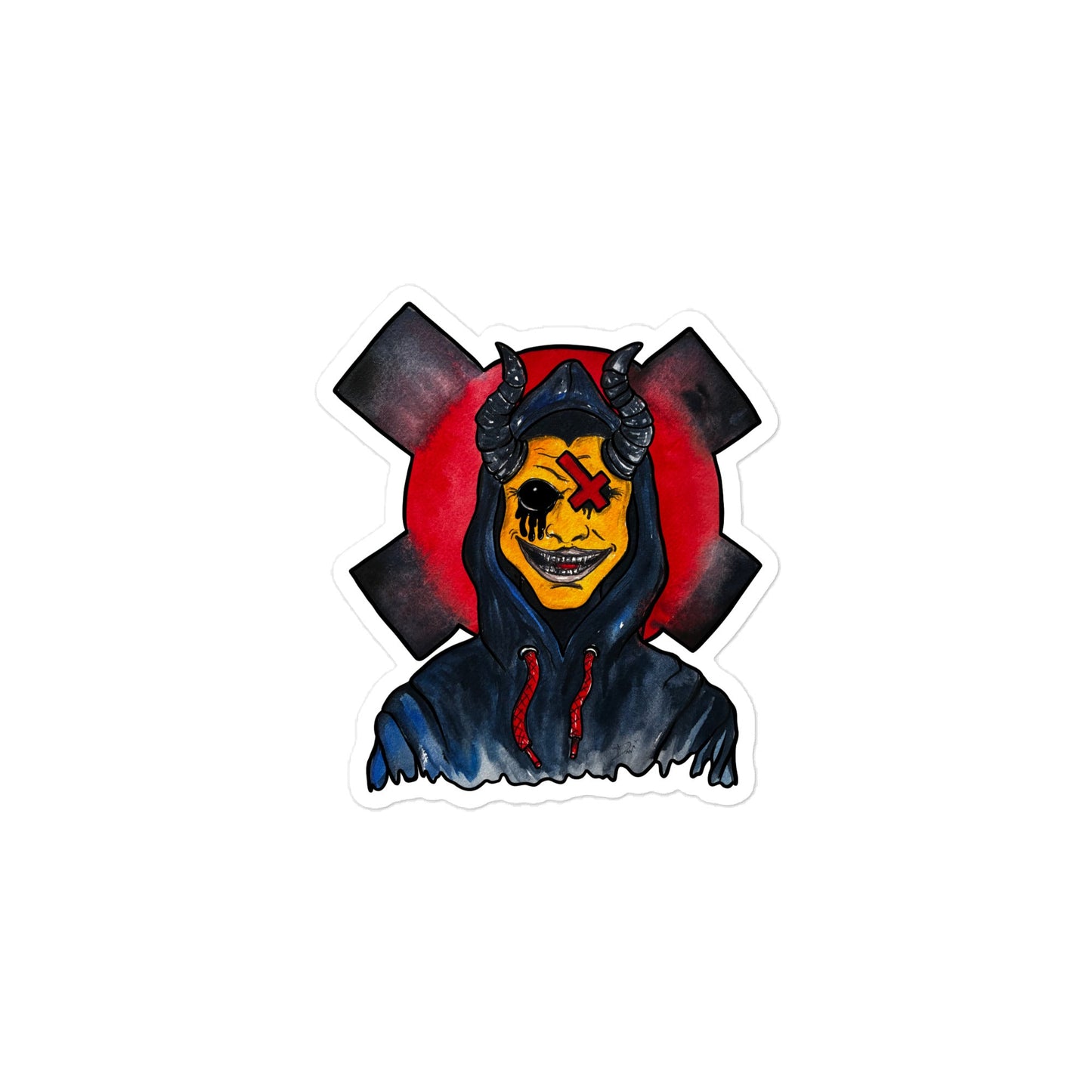 Grinning One - Eyed Demon – Dark Surreal Watercolor Art Die - cut stickers - Urban Muse & Sultry Hues
