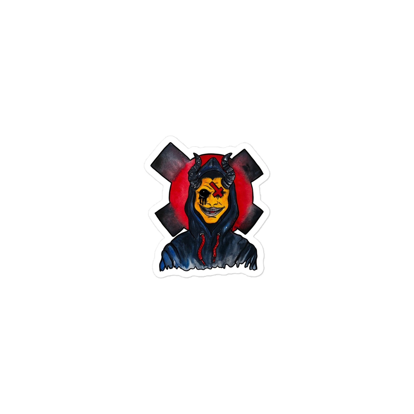 Grinning One - Eyed Demon – Dark Surreal Watercolor Art Die - cut stickers - Urban Muse & Sultry Hues