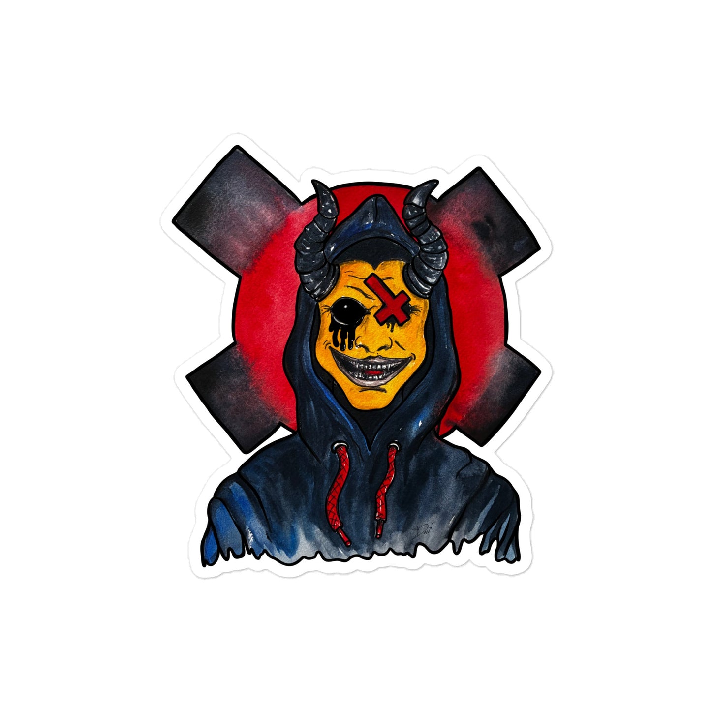 Grinning One - Eyed Demon – Dark Surreal Watercolor Art Die - cut stickers - Urban Muse & Sultry Hues