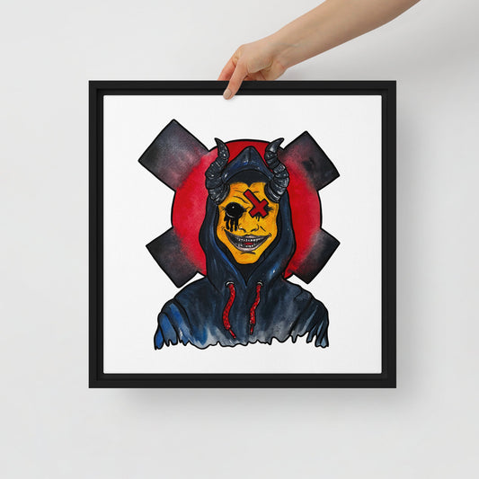 Grinning One - Eyed Demon – Dark Surreal Watercolor Art Framed canvas - Urban Muse & Sultry Hues