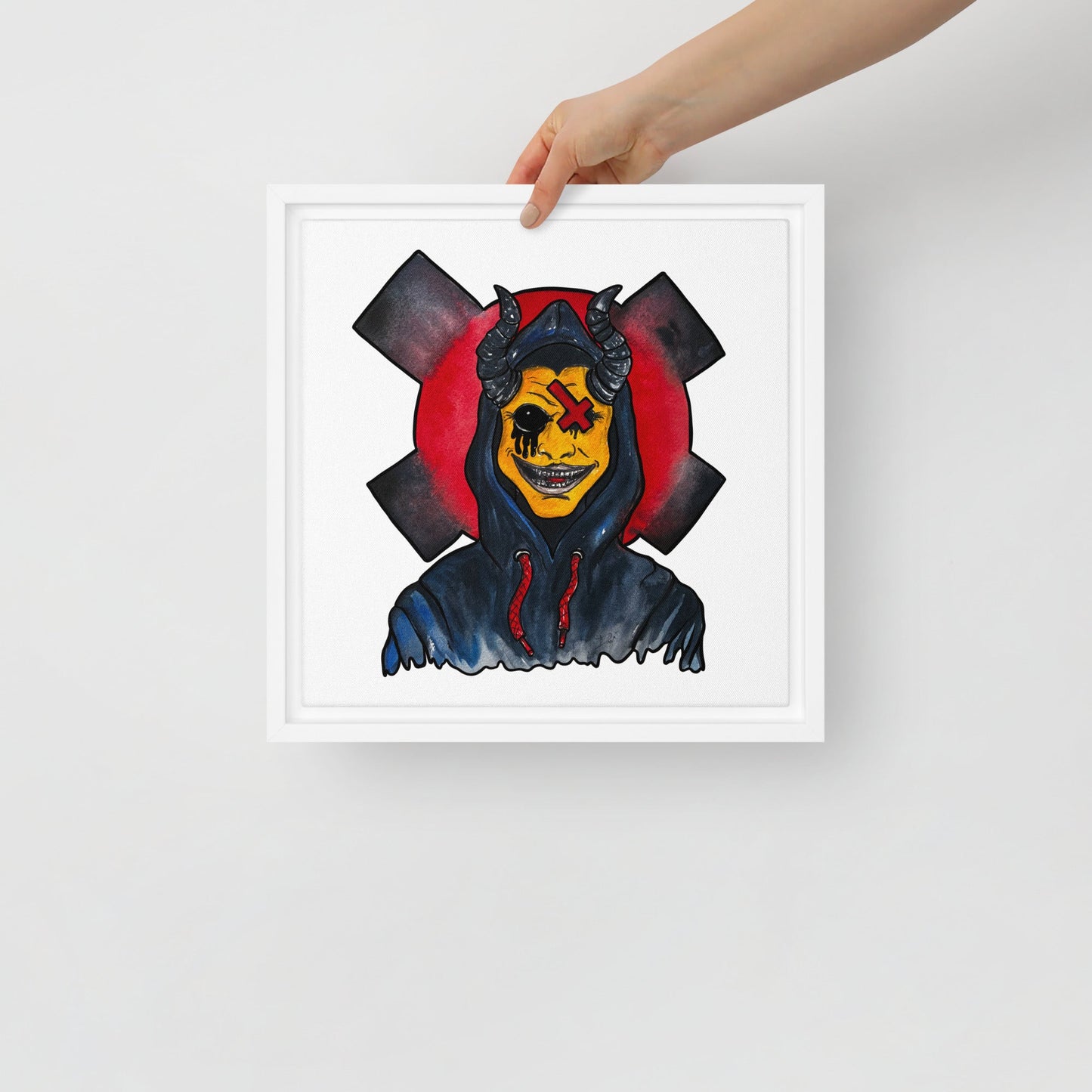 Grinning One - Eyed Demon – Dark Surreal Watercolor Art Framed canvas - Urban Muse & Sultry Hues