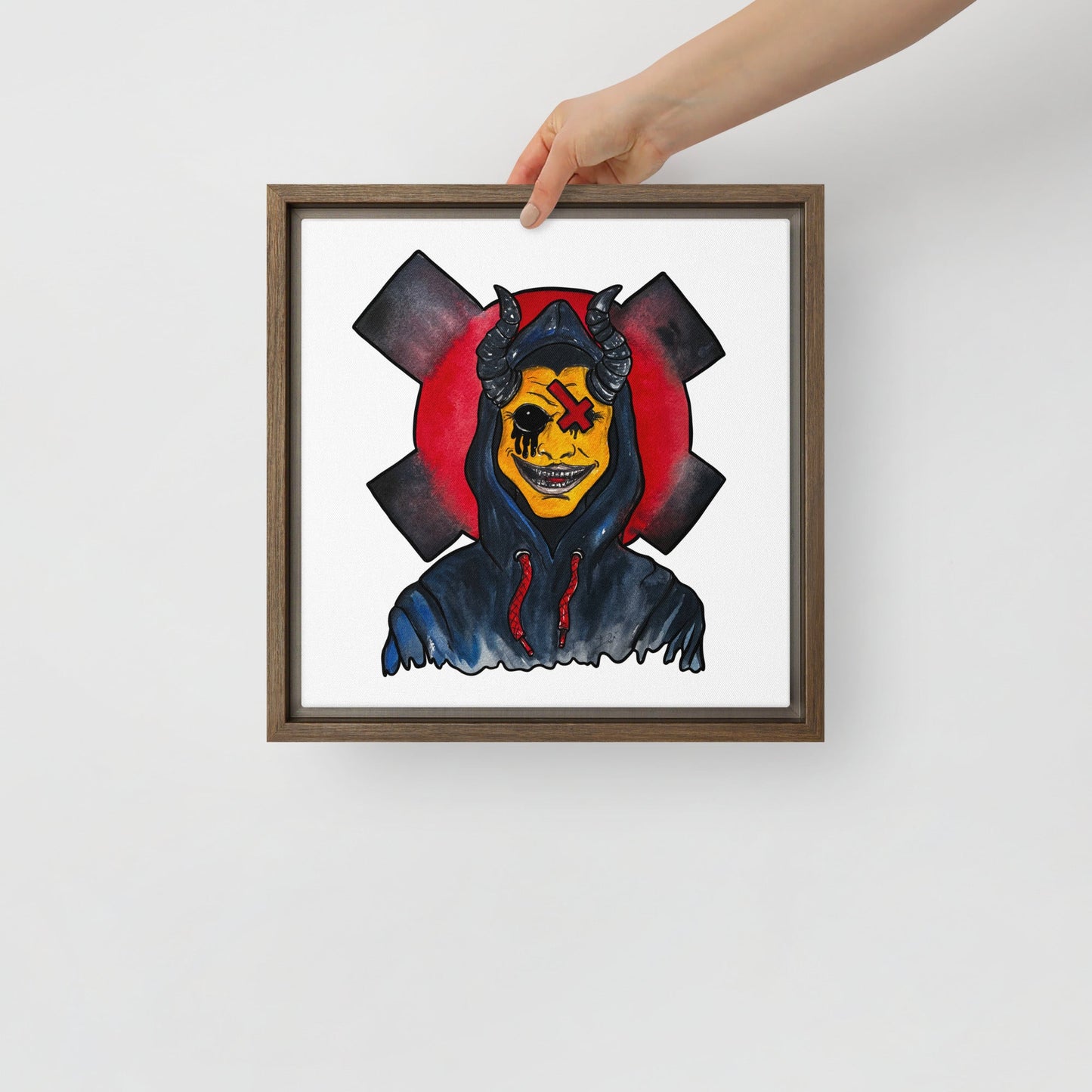 Grinning One - Eyed Demon – Dark Surreal Watercolor Art Framed canvas - Urban Muse & Sultry Hues