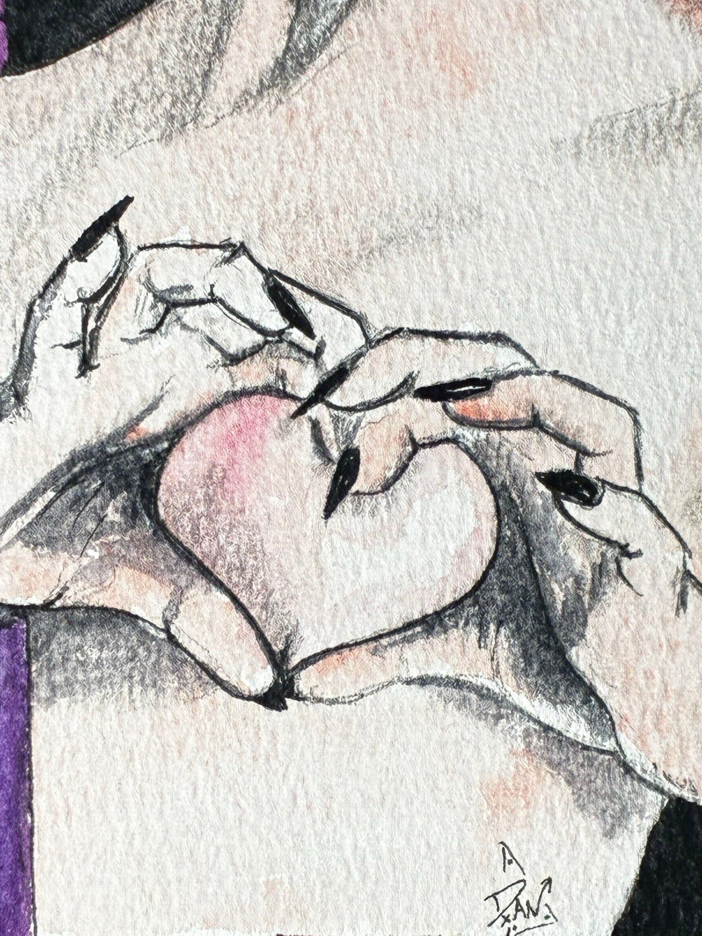 Heart Frame: Sensual Watercolor Woman with Purple Heart (5x7) - Urban Muse & Sultry Hues