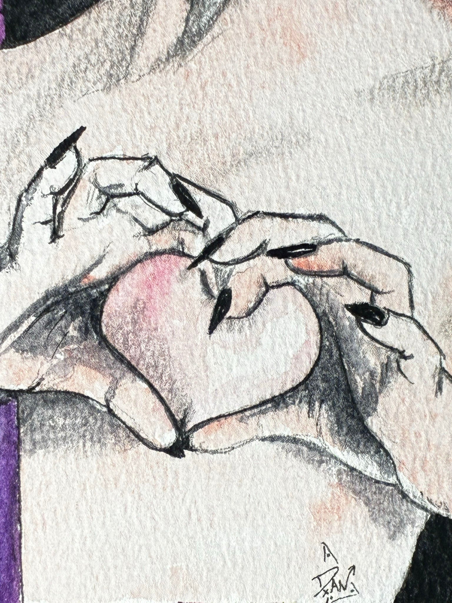 Heart Frame: Sensual Watercolor Woman with Purple Heart (5x7) - Urban Muse & Sultry Hues