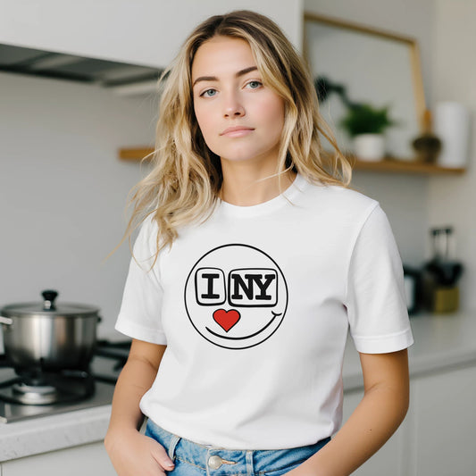I Love New York Smiley Heart Tee – Red Heart Nose – Unisex Bella+Canvas 3001 - Urban Muse & Sultry Hues