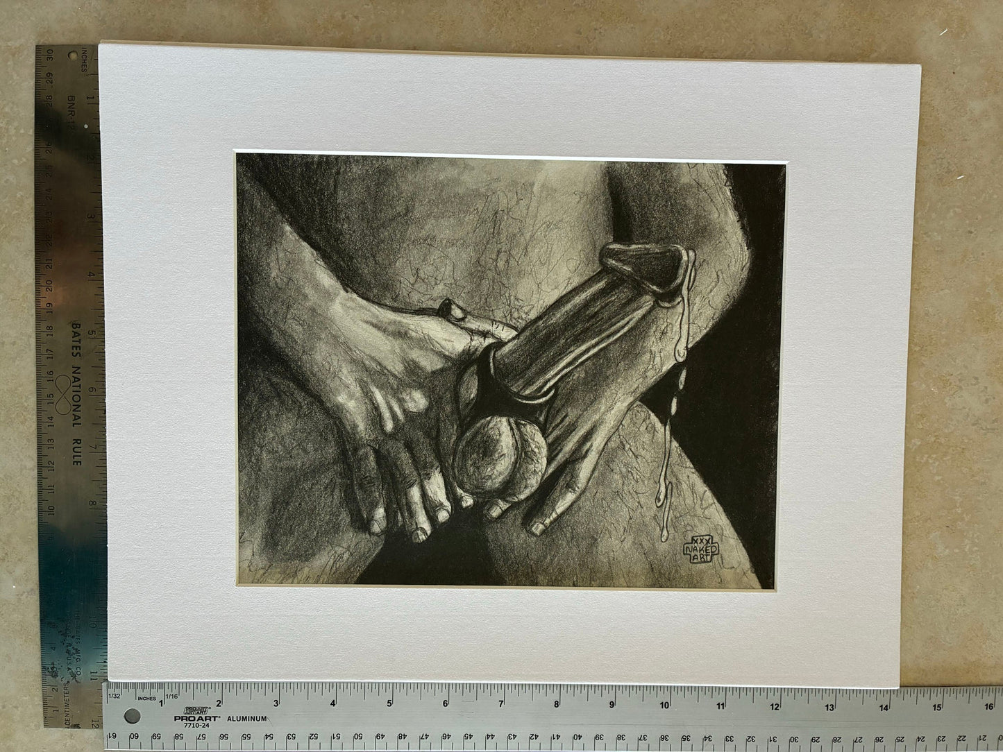 Intimate Grip: Graphite Pencil Drawing of Male Pleasure (8x10) - Urban Muse & Sultry Hues