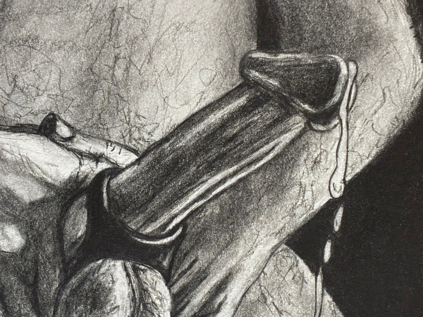 Intimate Grip: Graphite Pencil Drawing of Male Pleasure (8x10) - Urban Muse & Sultry Hues