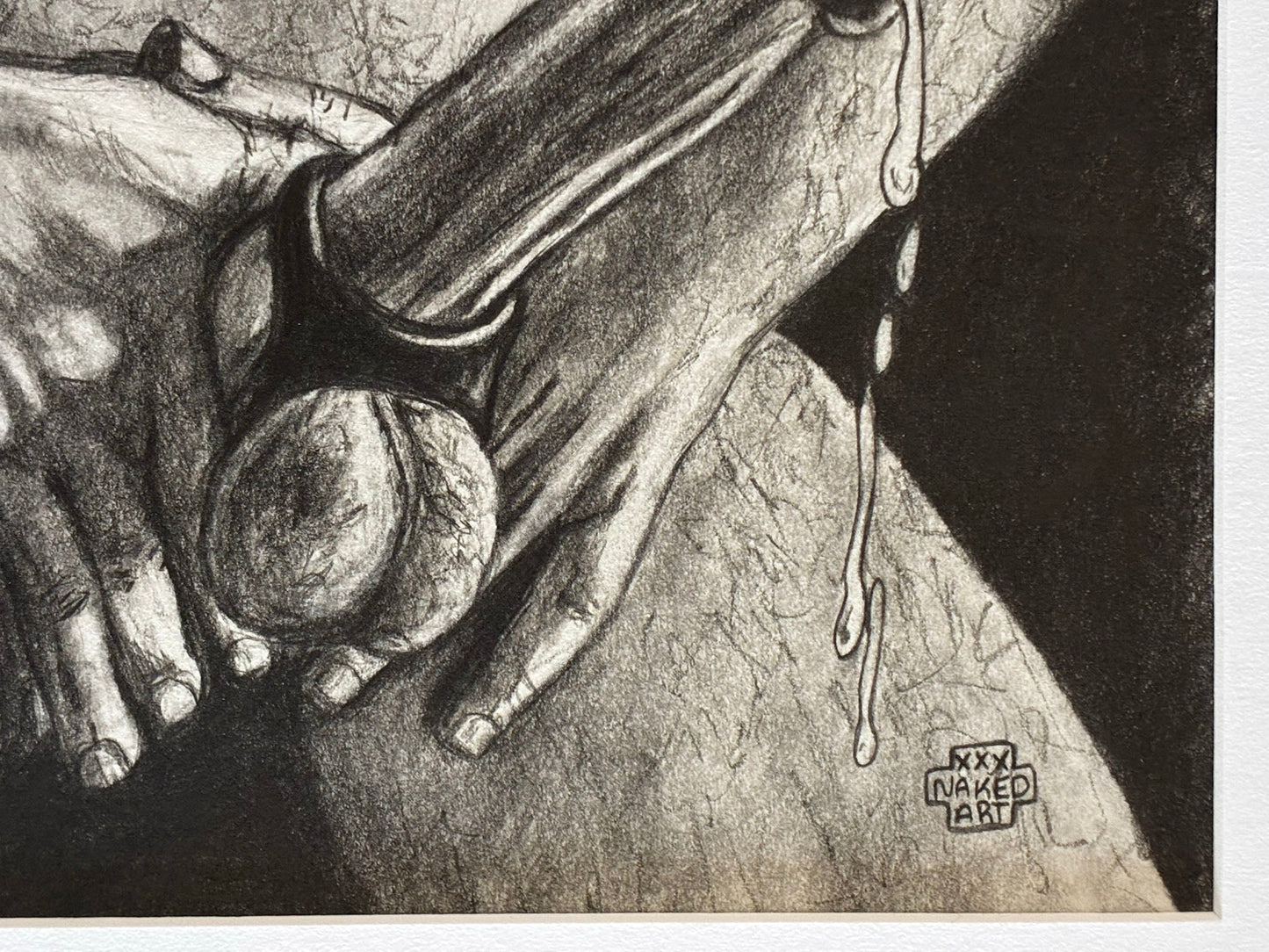 Intimate Grip: Graphite Pencil Drawing of Male Pleasure (8x10) - Urban Muse & Sultry Hues