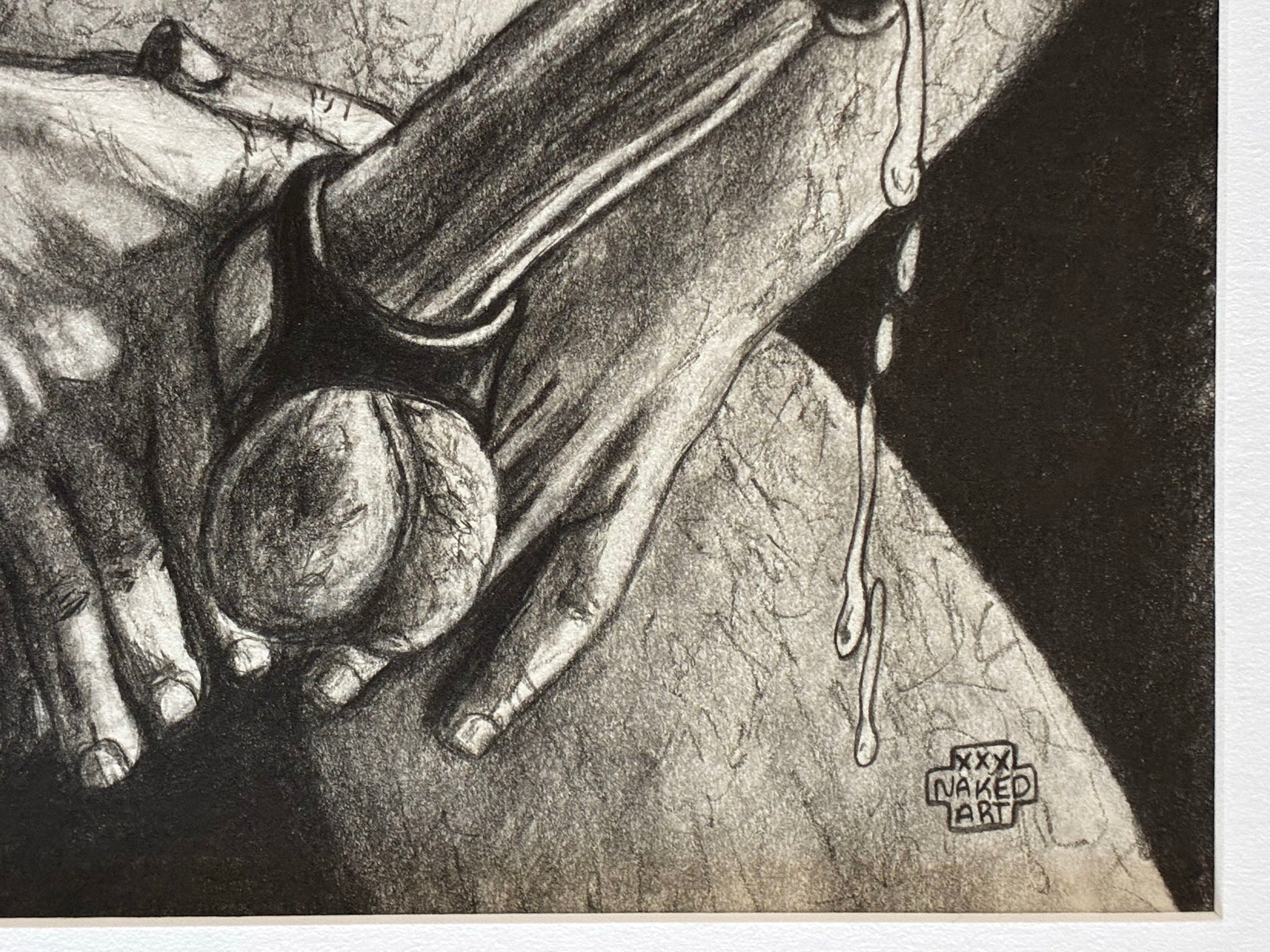 Intimate Grip: Graphite Pencil Drawing of Male Pleasure (8x10) - Urban Muse & Sultry Hues