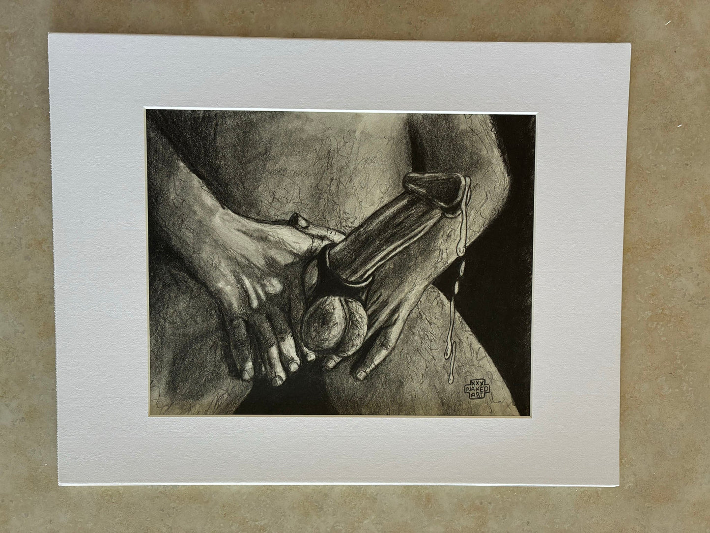Intimate Grip: Graphite Pencil Drawing of Male Pleasure (8x10) - Urban Muse & Sultry Hues