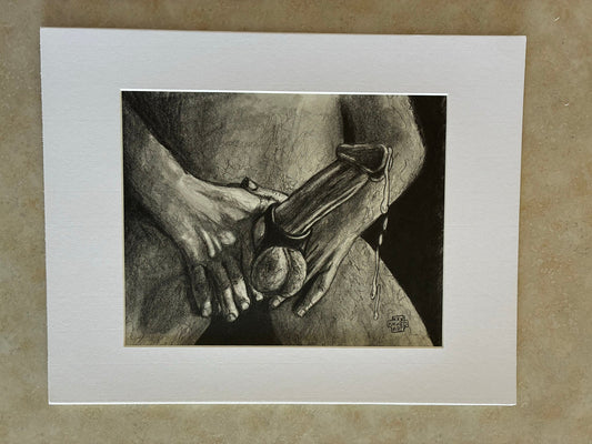 Intimate Grip: Graphite Pencil Drawing of Male Pleasure (8x10) - Urban Muse & Sultry Hues