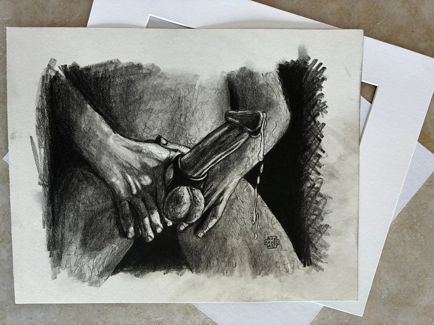 Intimate Grip: Graphite Pencil Drawing of Male Pleasure (8x10) - Urban Muse & Sultry Hues