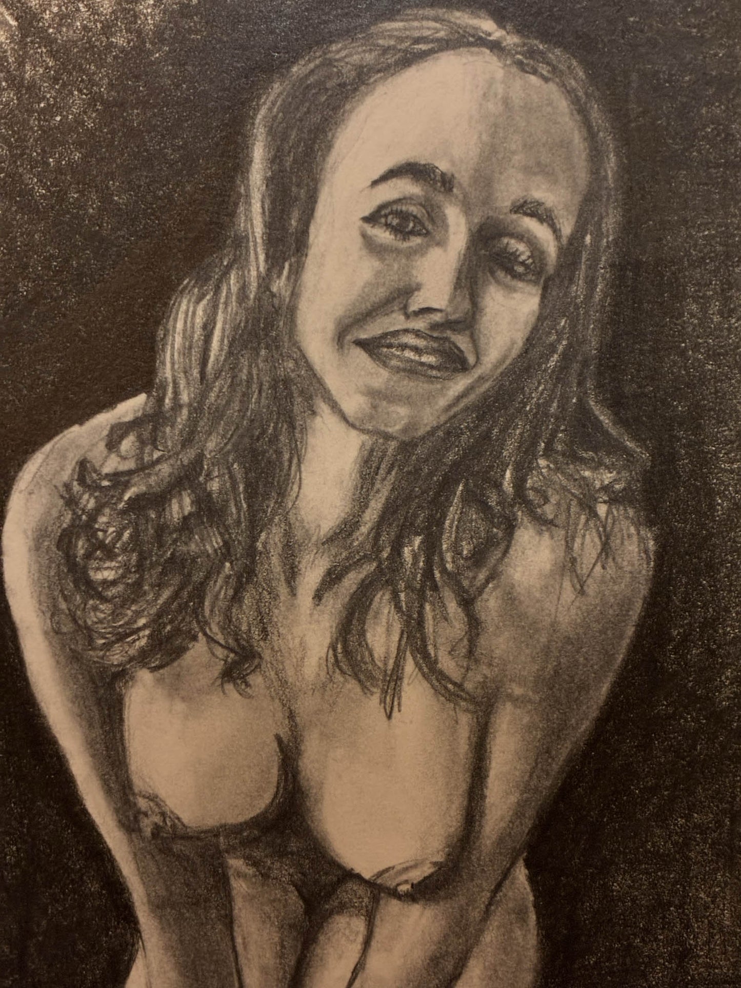 Intimate Kneeling Nude – Original Pencil Drawing – 11x14” - Urban Muse & Sultry Hues