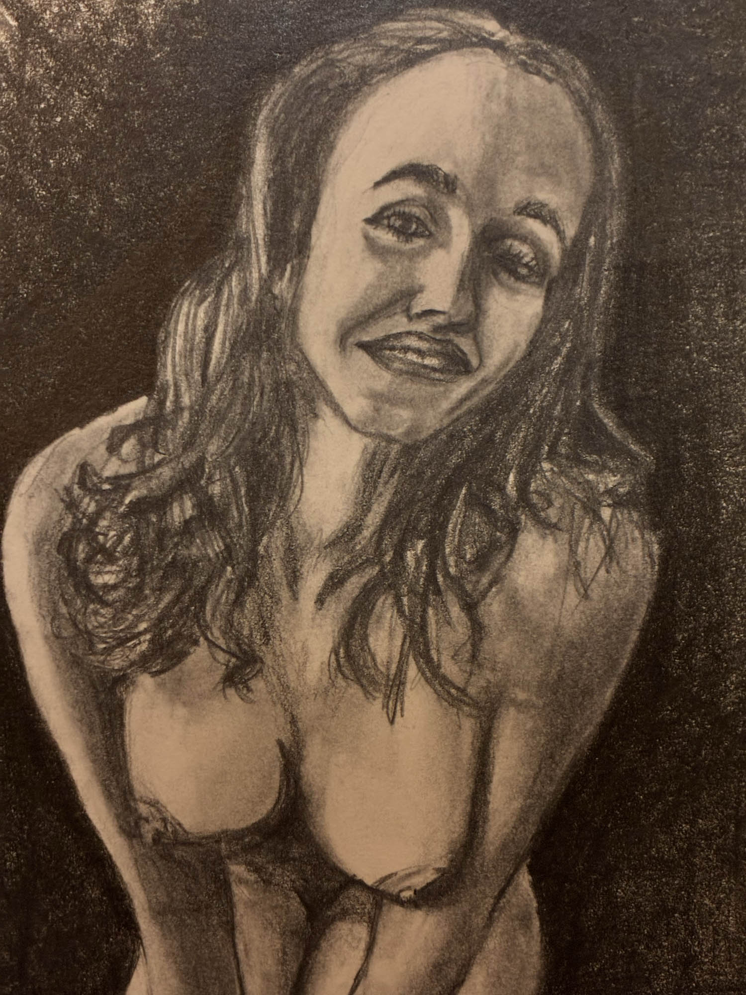 Intimate Kneeling Nude – Original Pencil Drawing – 11x14” - Urban Muse & Sultry Hues