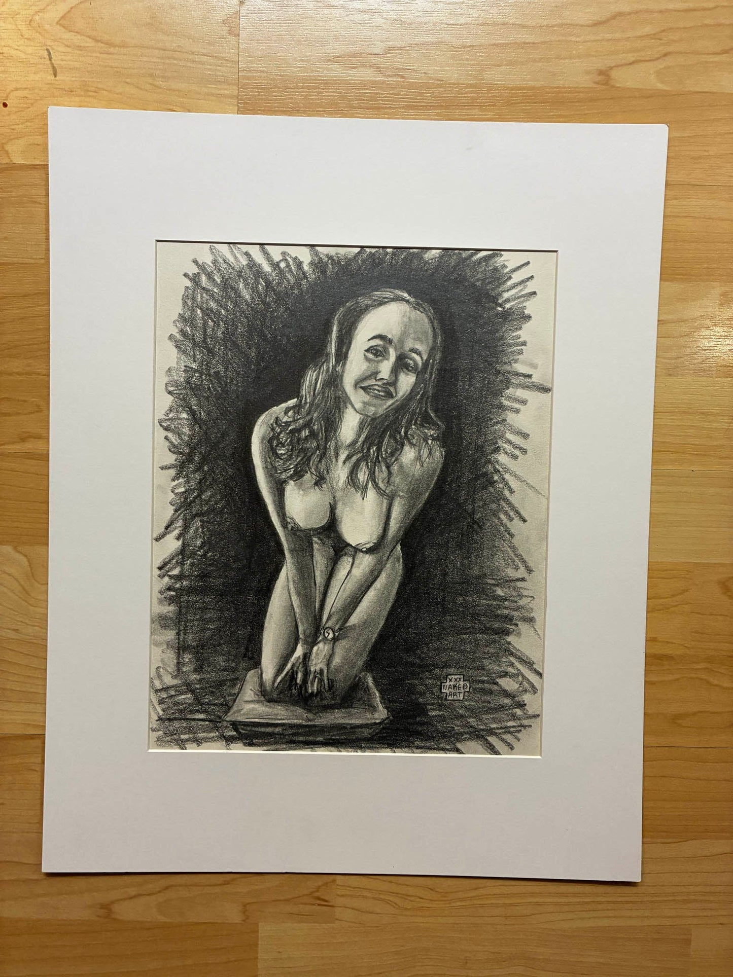 Intimate Kneeling Nude – Original Pencil Drawing – 11x14” - Urban Muse & Sultry Hues