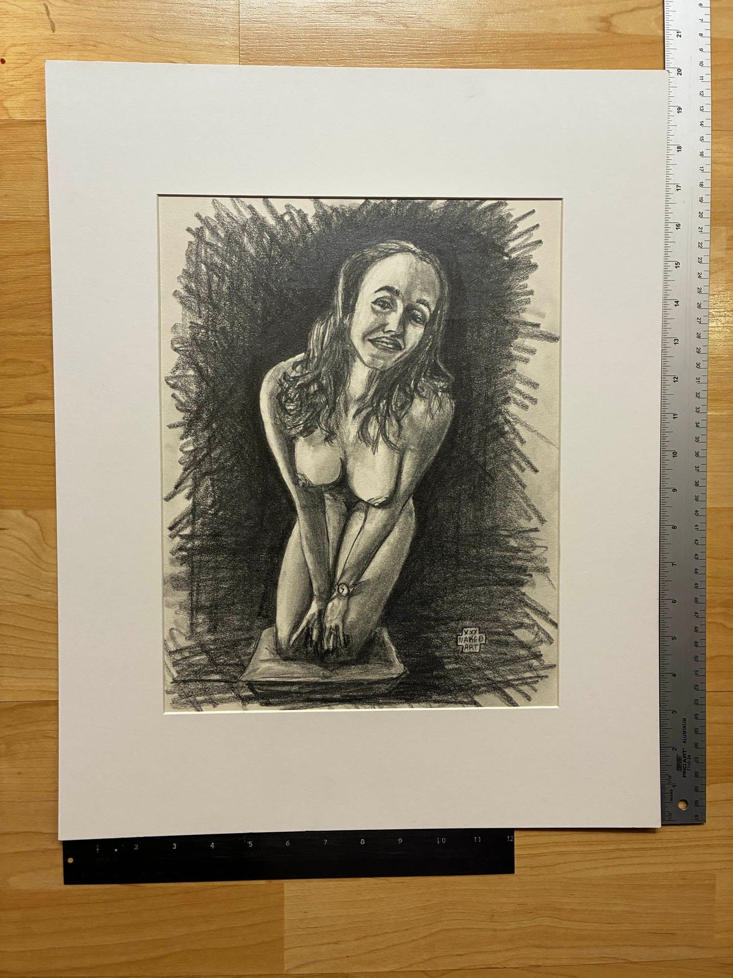 Intimate Kneeling Nude – Original Pencil Drawing – 11x14” - Urban Muse & Sultry Hues