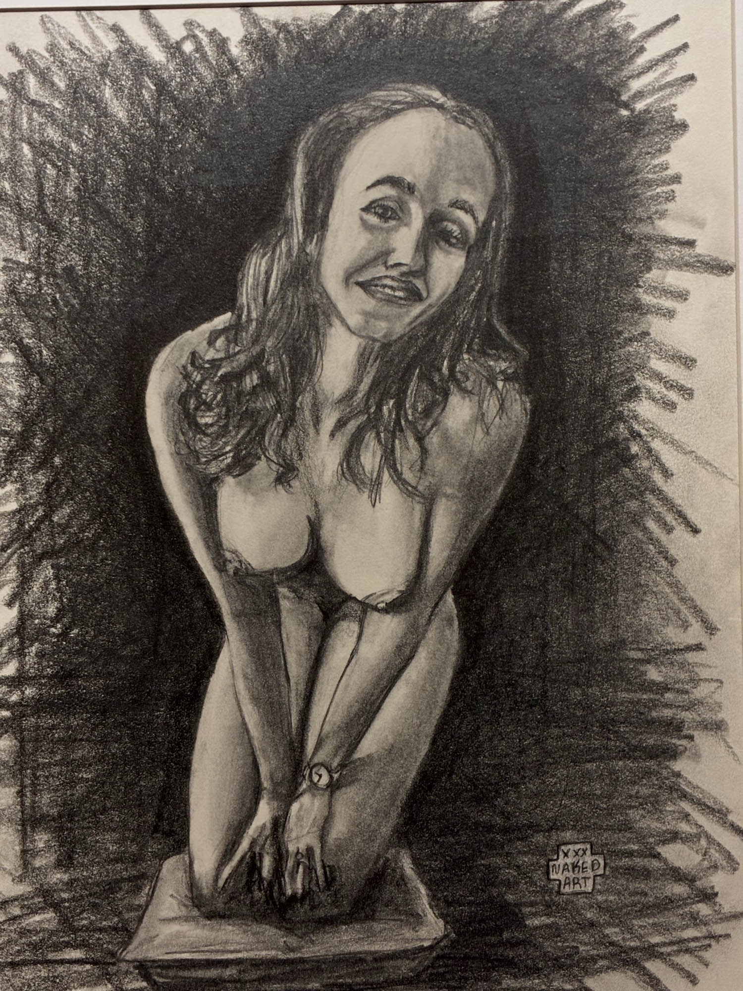 Intimate Kneeling Nude – Original Pencil Drawing – 11x14” - Urban Muse & Sultry Hues